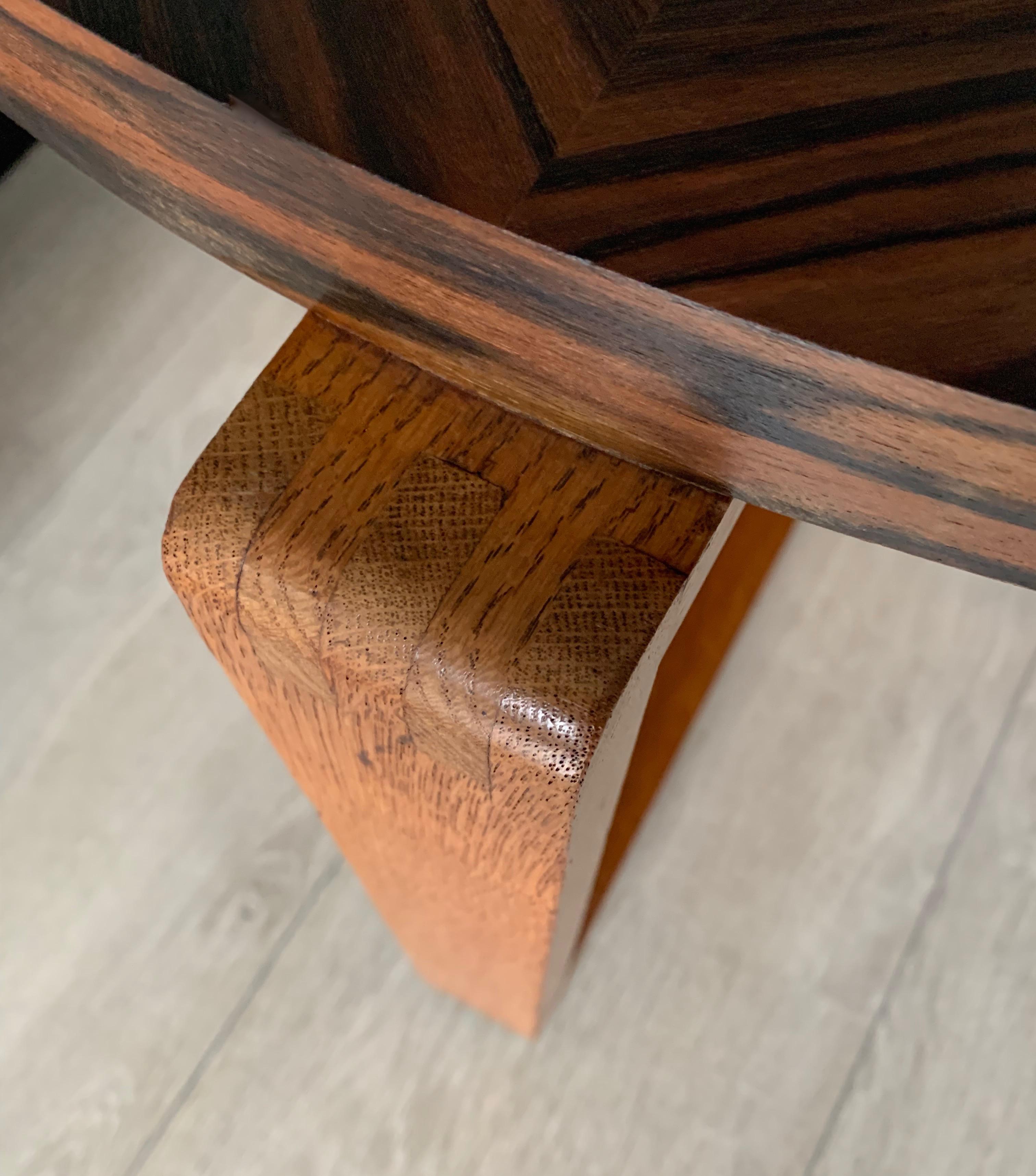 Unique Oak Coffee Table w. Stunning Coromandel Geometric Design Top For Sale 5