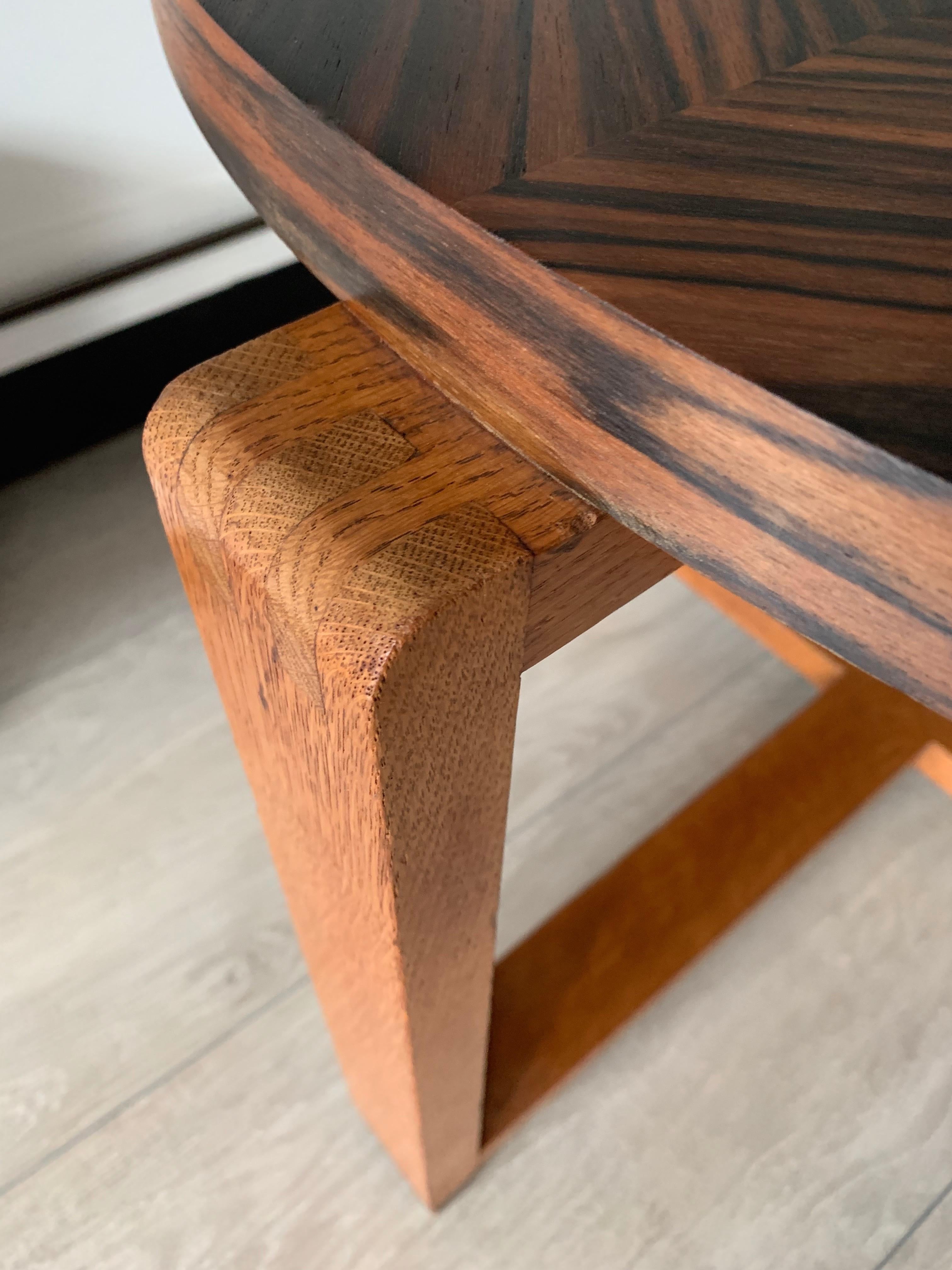 Unique Oak Coffee Table w. Stunning Coromandel Geometric Design Top For Sale 6
