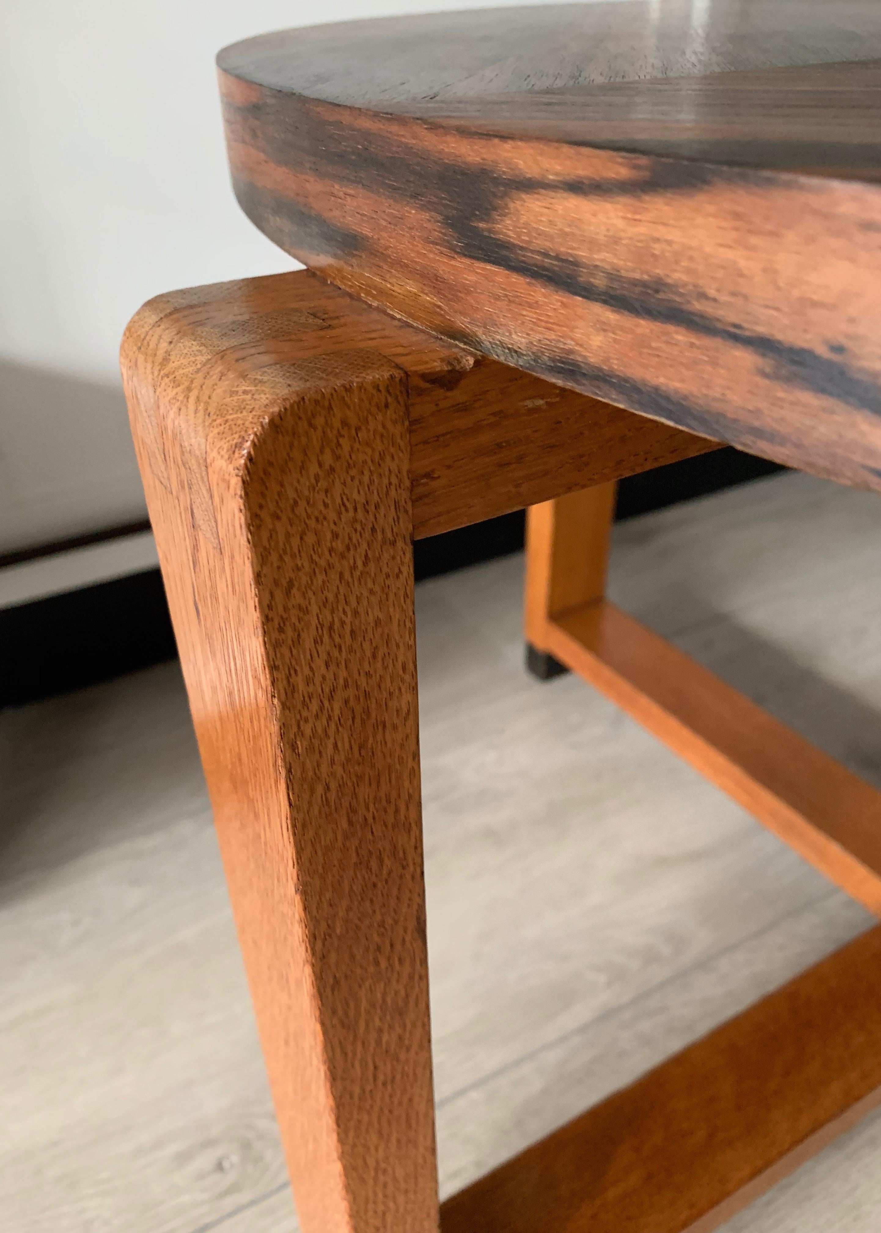 Unique Oak Coffee Table w. Stunning Coromandel Geometric Design Top For Sale 7