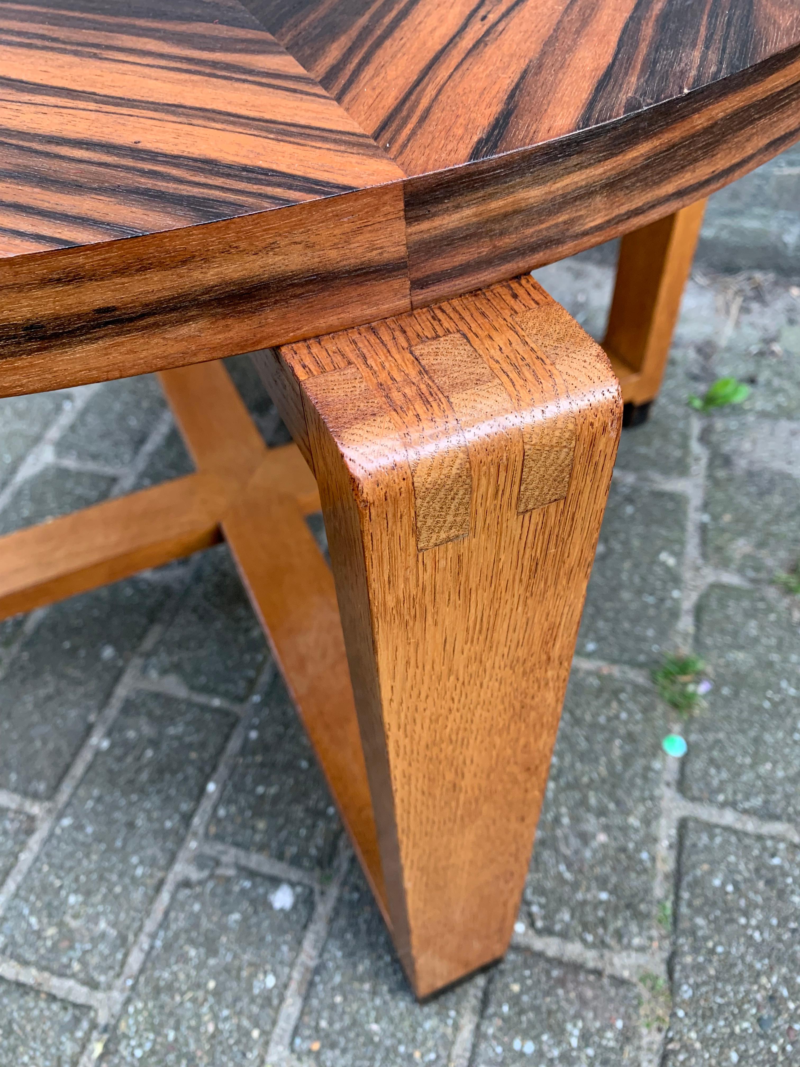 Mid-Century Modern Unique Oak Coffee Table w. Stunning Coromandel Geometric Design Top For Sale