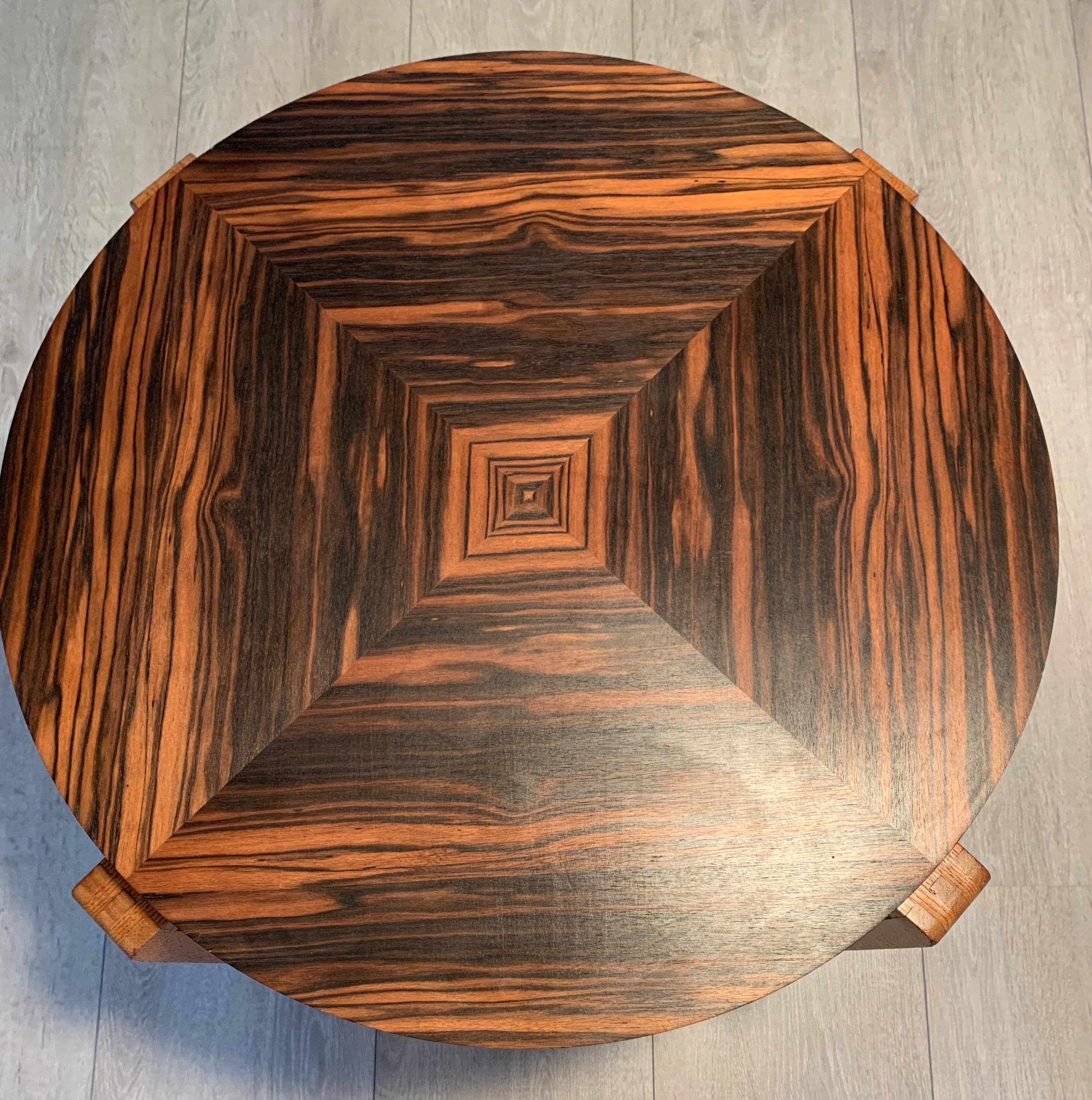 Blackened Unique Oak Coffee Table w. Stunning Coromandel Geometric Design Top For Sale