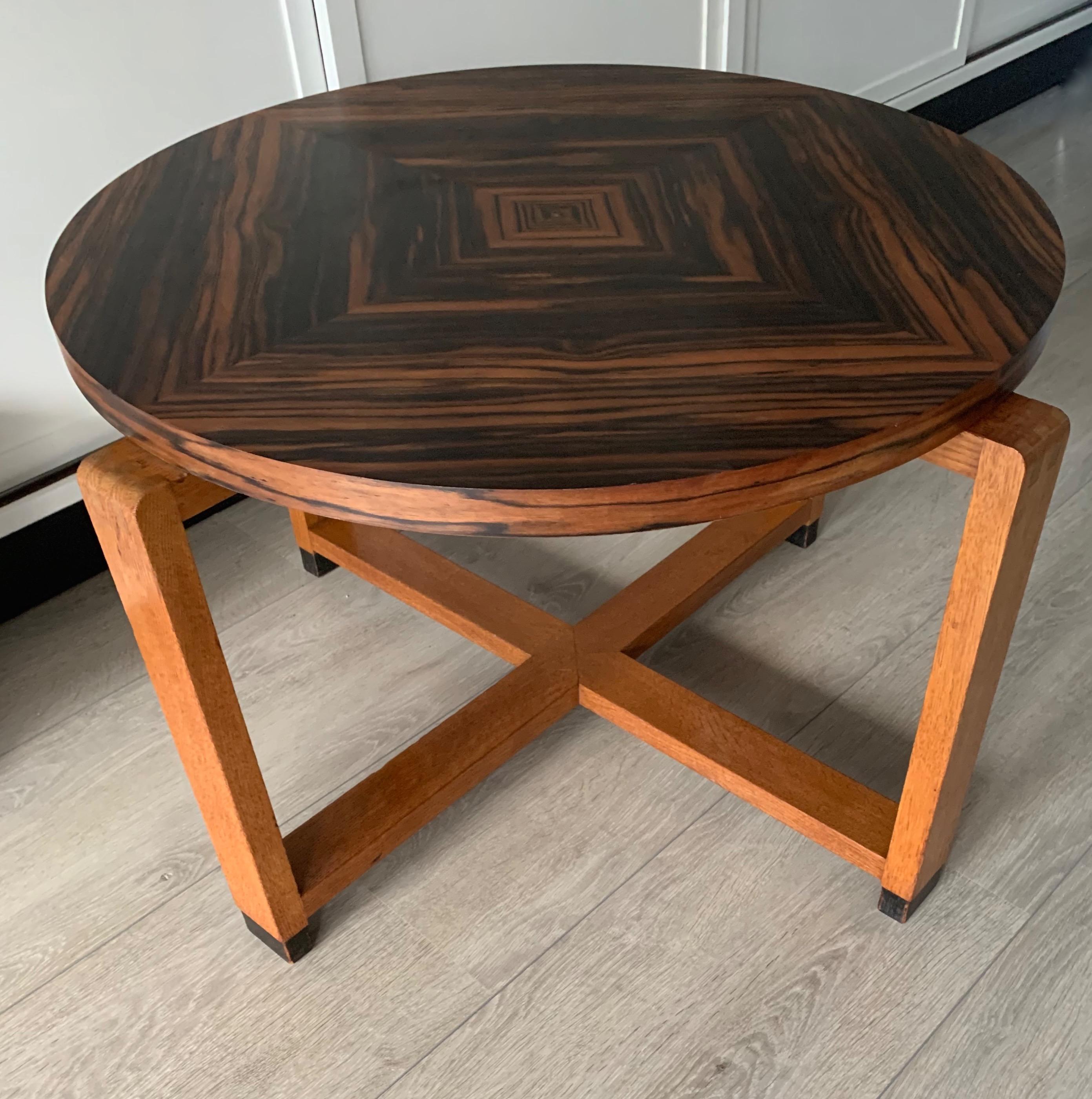 Unique Oak Coffee Table w. Stunning Coromandel Geometric Design Top In Excellent Condition For Sale In Lisse, NL