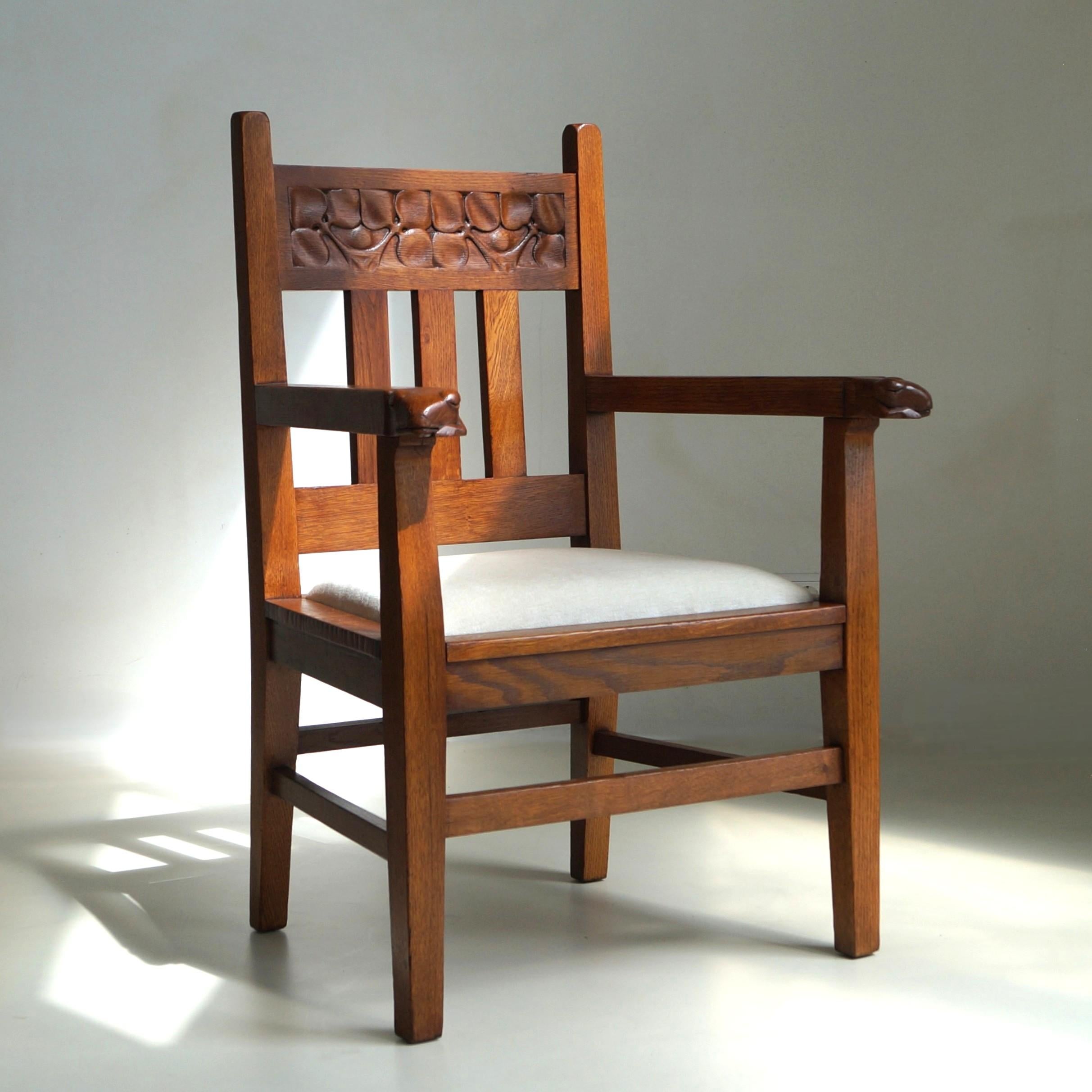 Holländischer Arts & Crafts Sessel mit Salamander und Nelken, Kobus de Graaff im Angebot 8