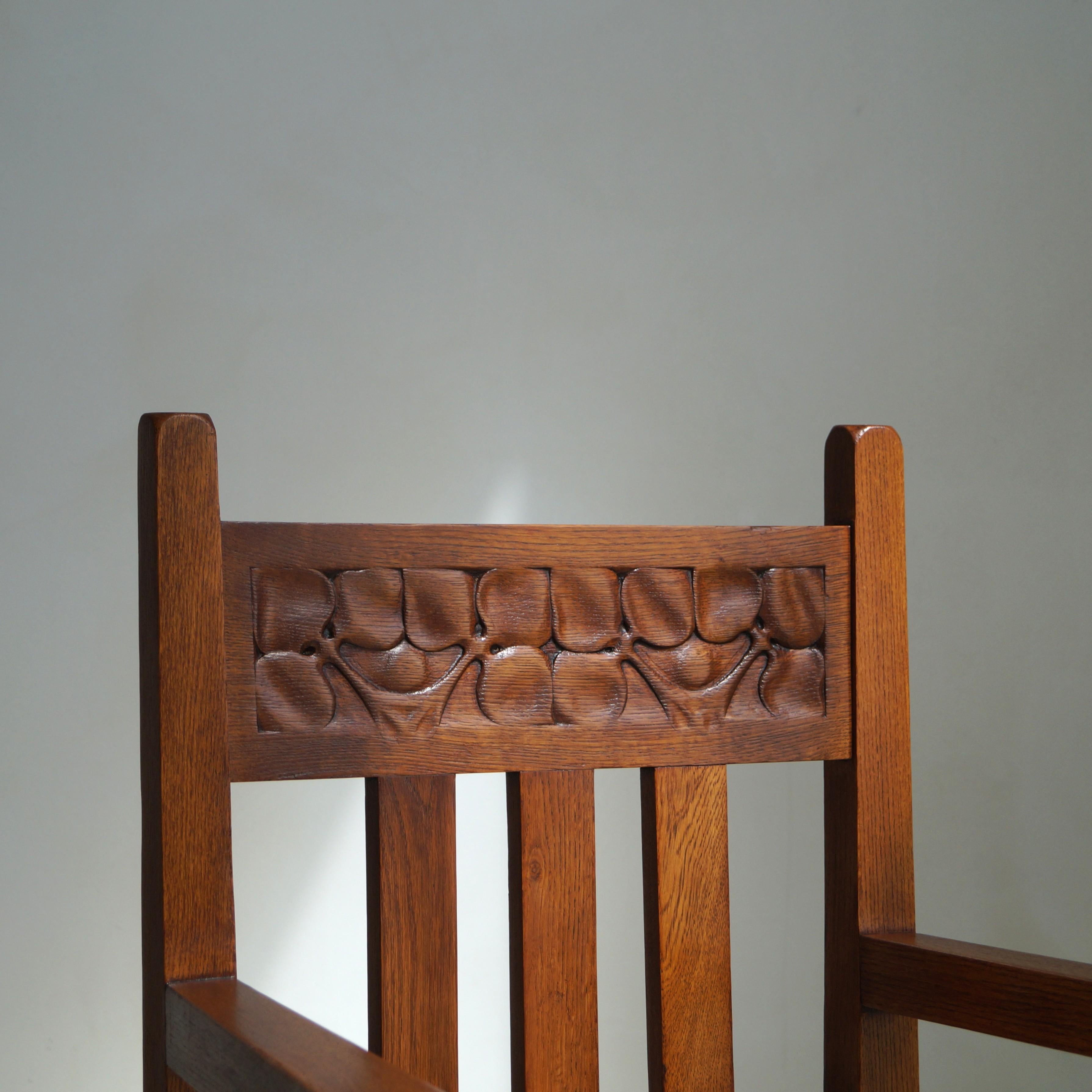 Holländischer Arts & Crafts Sessel mit Salamander und Nelken, Kobus de Graaff im Angebot 10