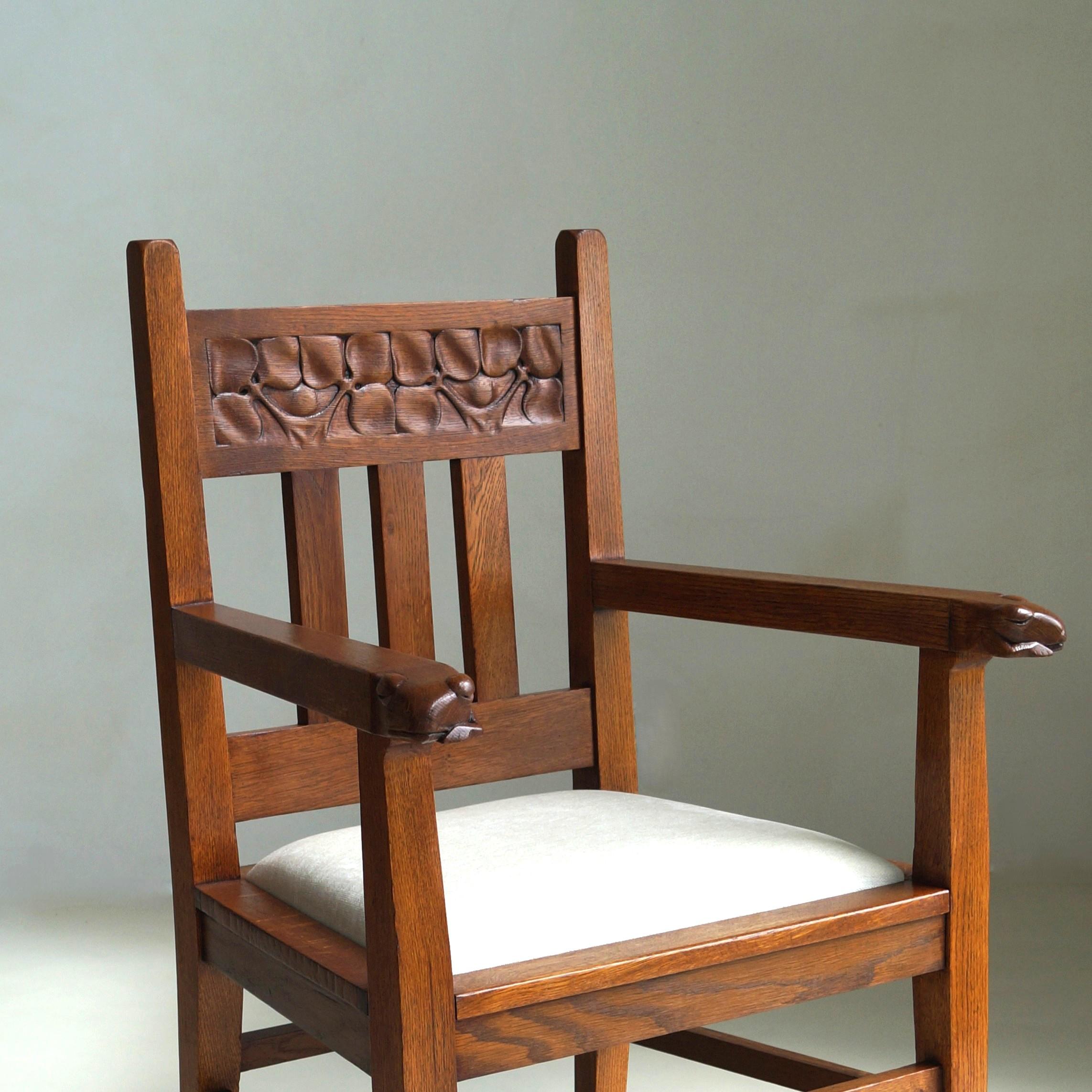 Holländischer Arts & Crafts Sessel mit Salamander und Nelken, Kobus de Graaff im Angebot 9
