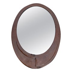 Dutch Arts & Crafts Hand Hammered Copper Oval Wall Mirror of Practical Size 1910