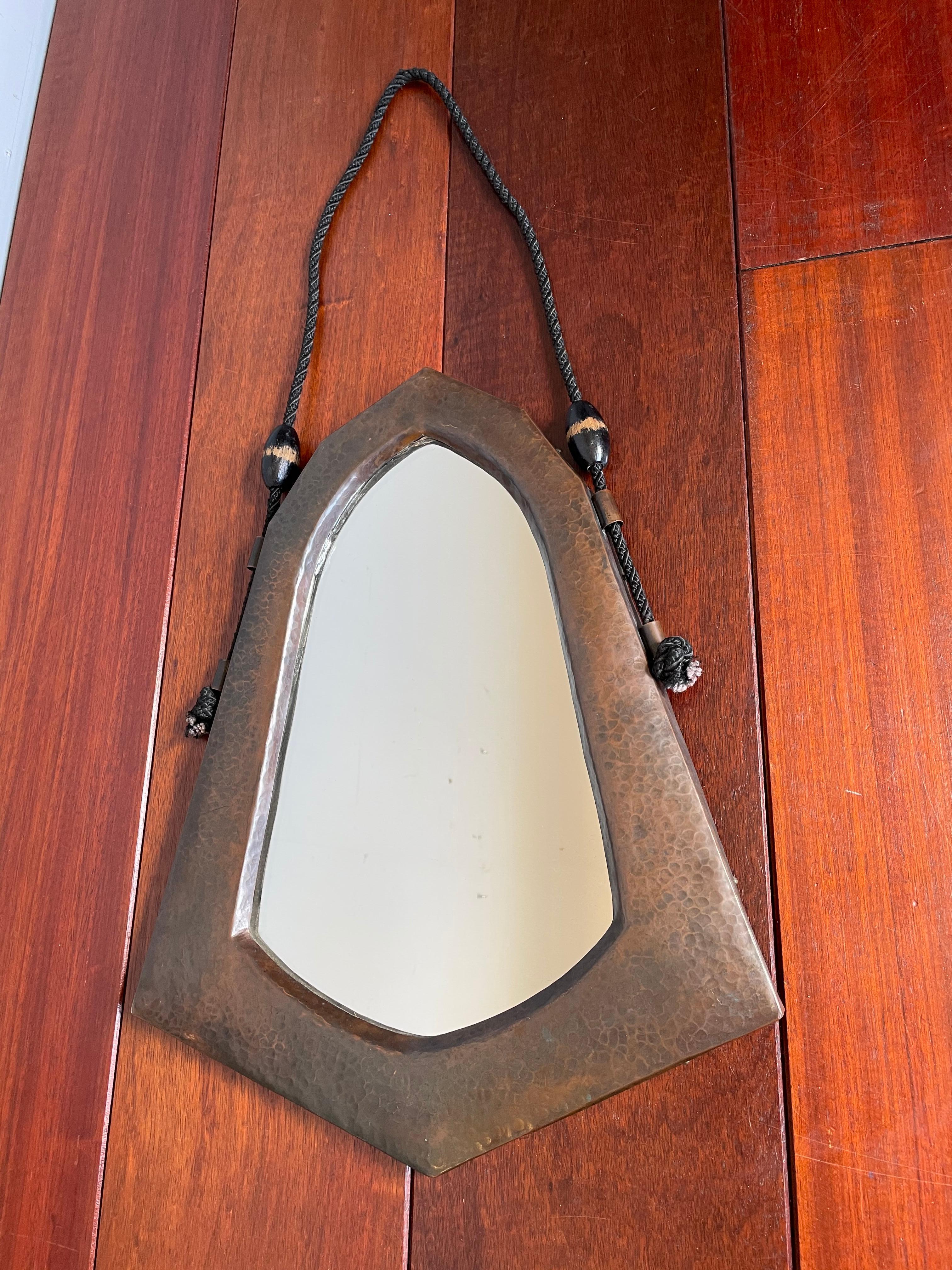 Arts and Crafts Dutch Arts & Crafts Hand Hammered Copper Wall Mirror of Practical Size, 1910s