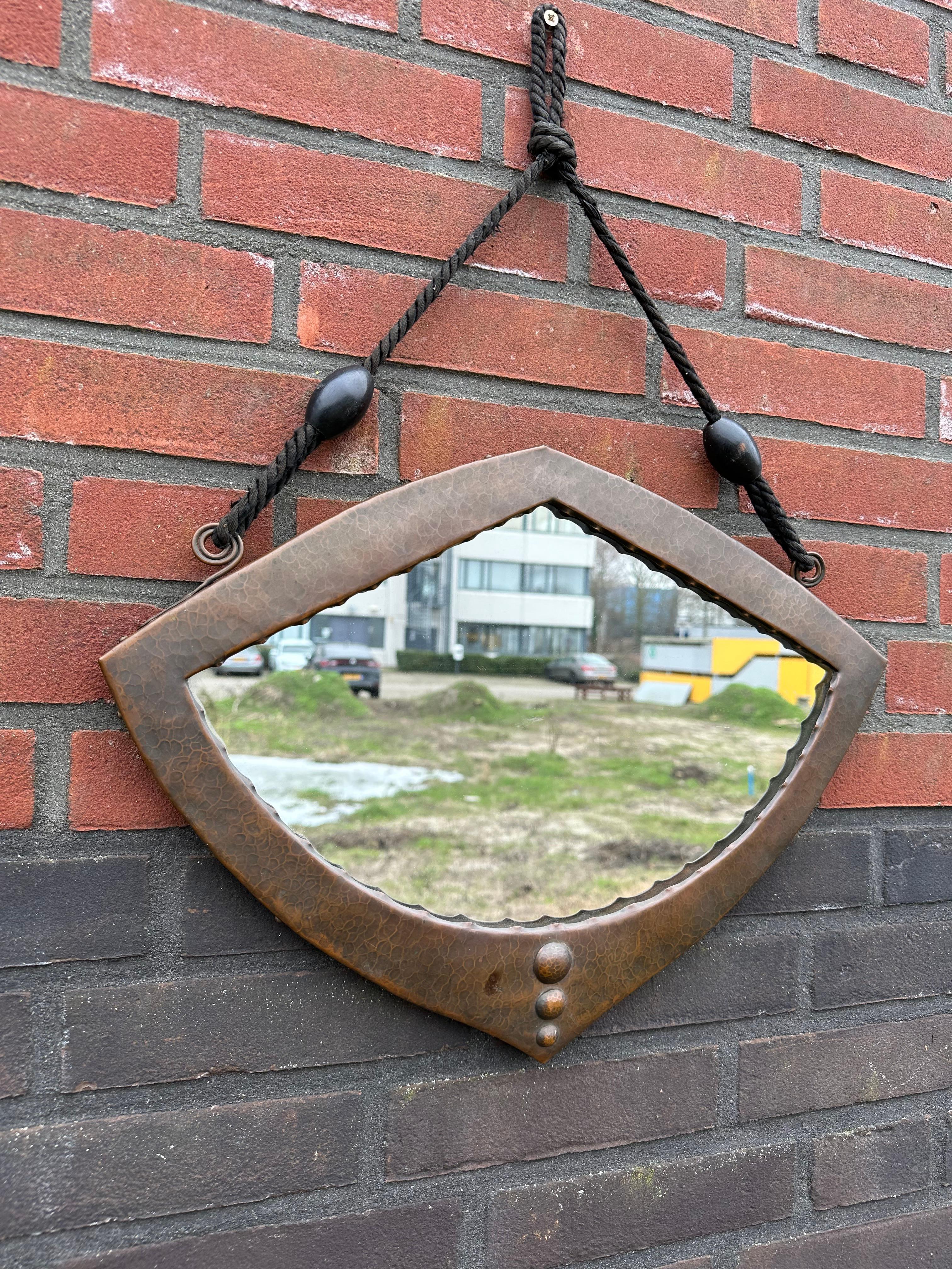 Dutch Arts & Crafts Hand Hammered Copper Wall Mirror of Practical Size, 1910s For Sale 13