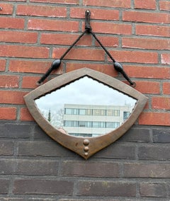 Dutch Arts & Crafts Hand Hammered Copper Wall Mirror of Practical Size, 1910s