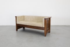 Dutch Arts & Crafts Oak Hall Sofa Loveseat, Original Cushions