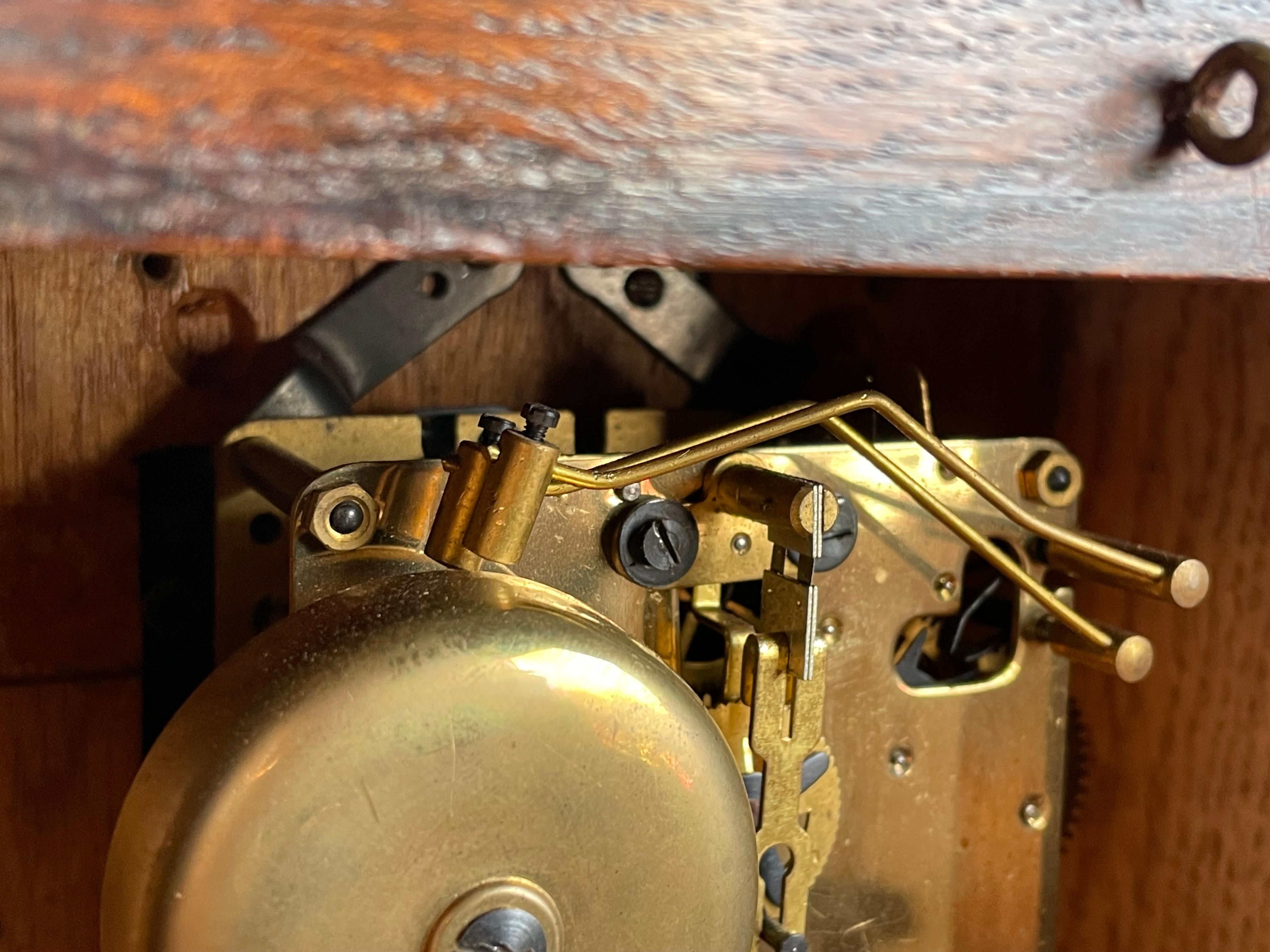 Dutch Arts & Crafts Oak Mantle / Desk Clock with Stunning Bronze Dial Face 1915 For Sale 6