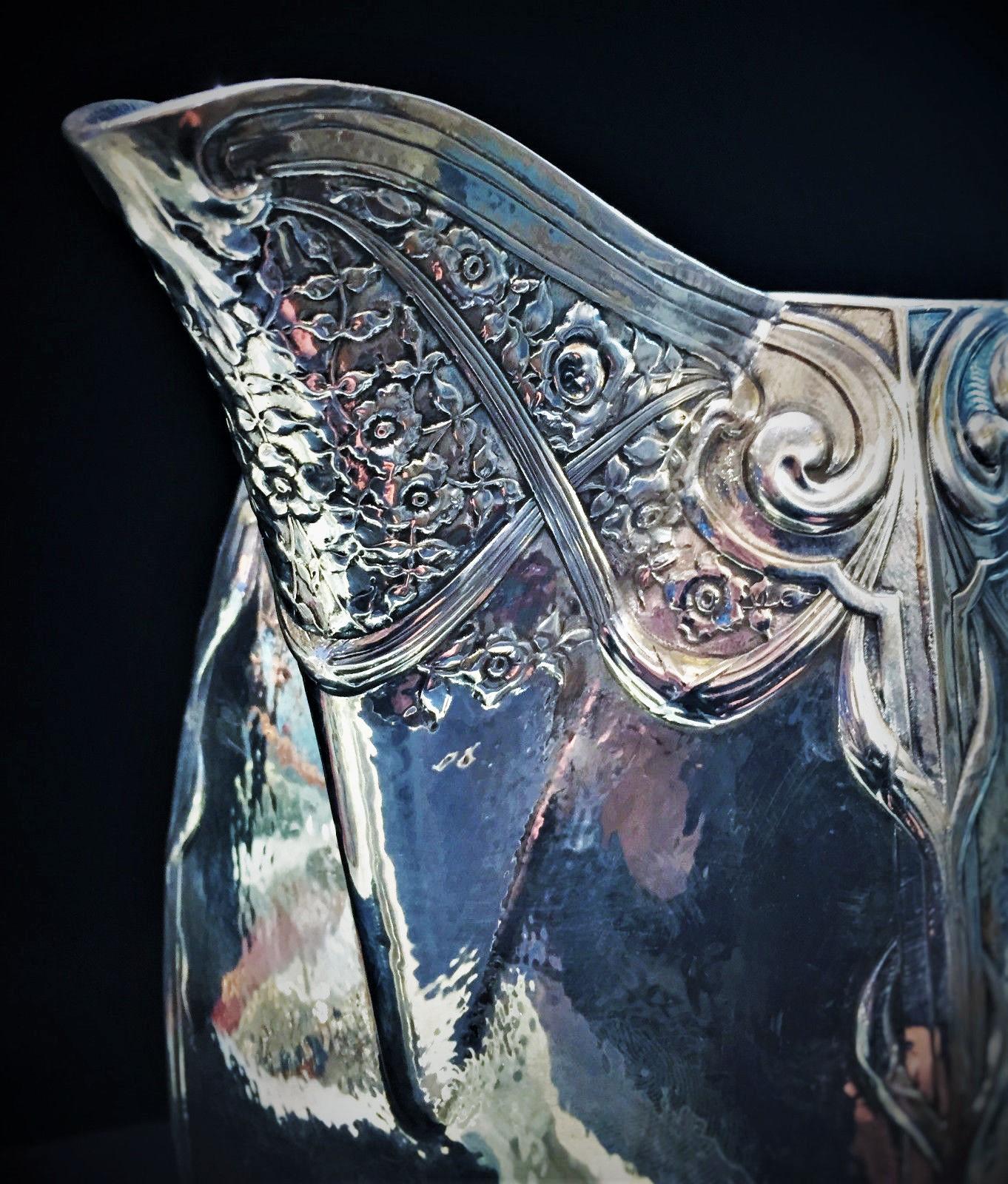 Arts and Crafts Dutch Arts & Crafts, Silver Plated Water Pitcher, 1900s