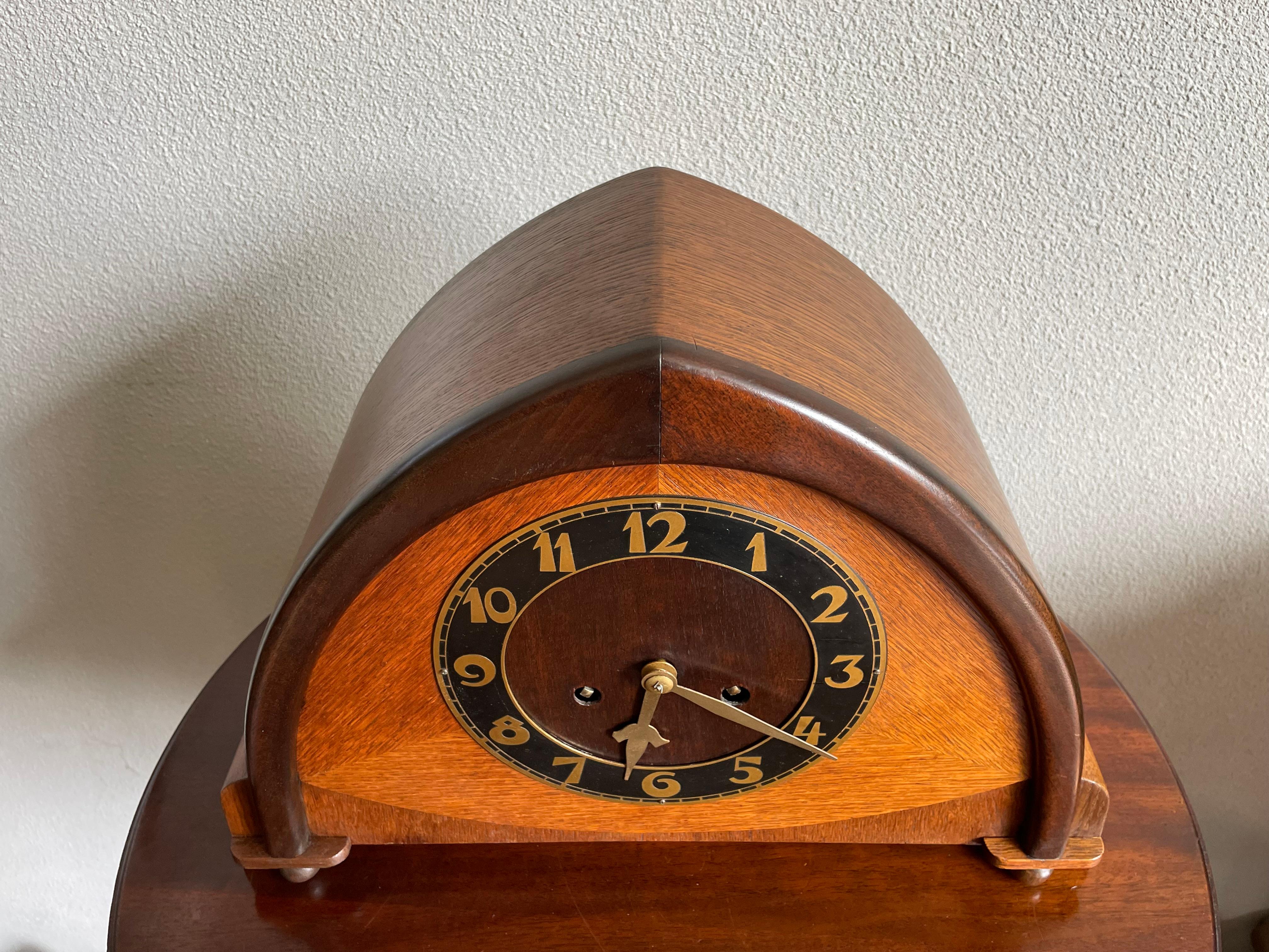 Dutch Arts & Crafts Wooden Mantle or Desk Clock w. Stunning Brass Dial Face 1915 For Sale 3