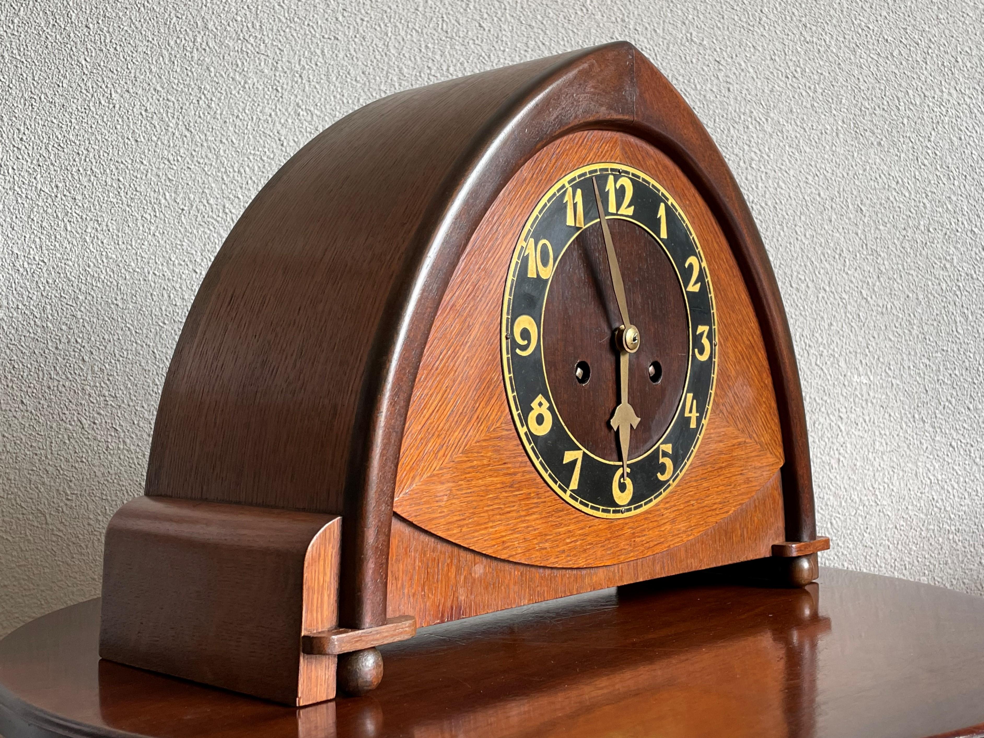 Dutch Arts & Crafts Wooden Mantle or Desk Clock w. Stunning Brass Dial Face 1915 For Sale 4