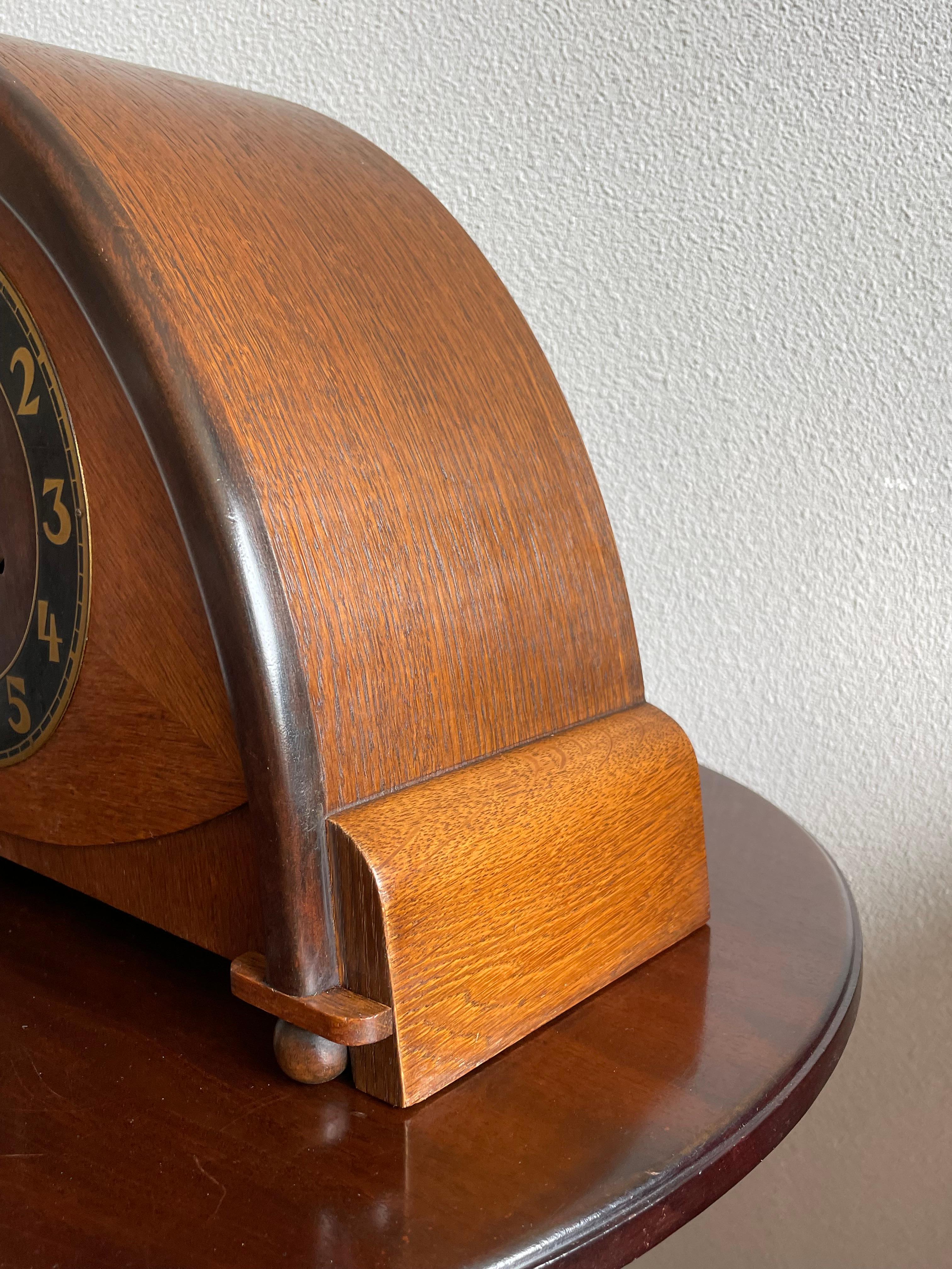 Dutch Arts & Crafts Wooden Mantle or Desk Clock w. Stunning Brass Dial Face 1915 For Sale 7