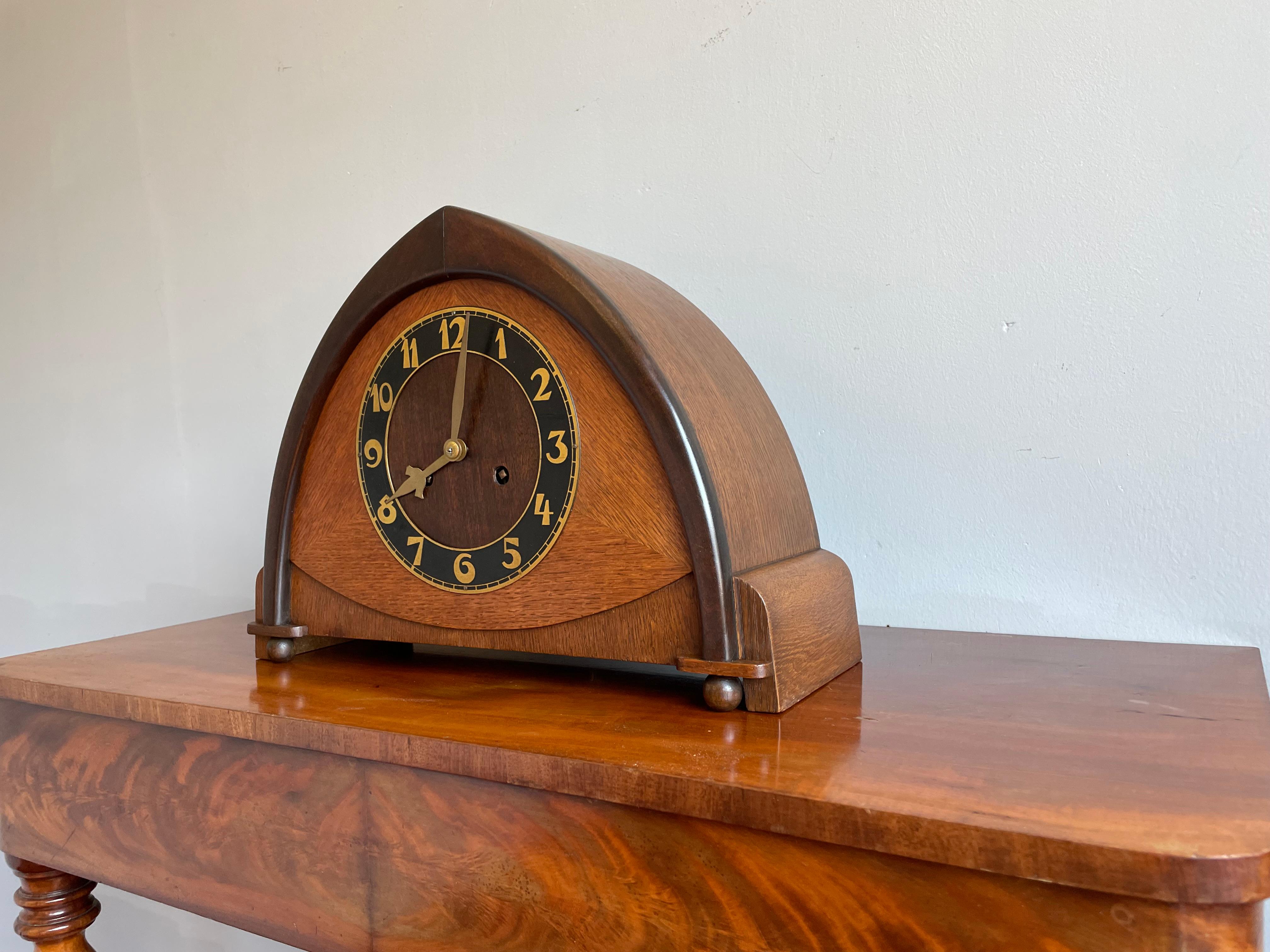 Dutch Arts & Crafts Wooden Mantle or Desk Clock w. Stunning Brass Dial Face 1915 For Sale 8