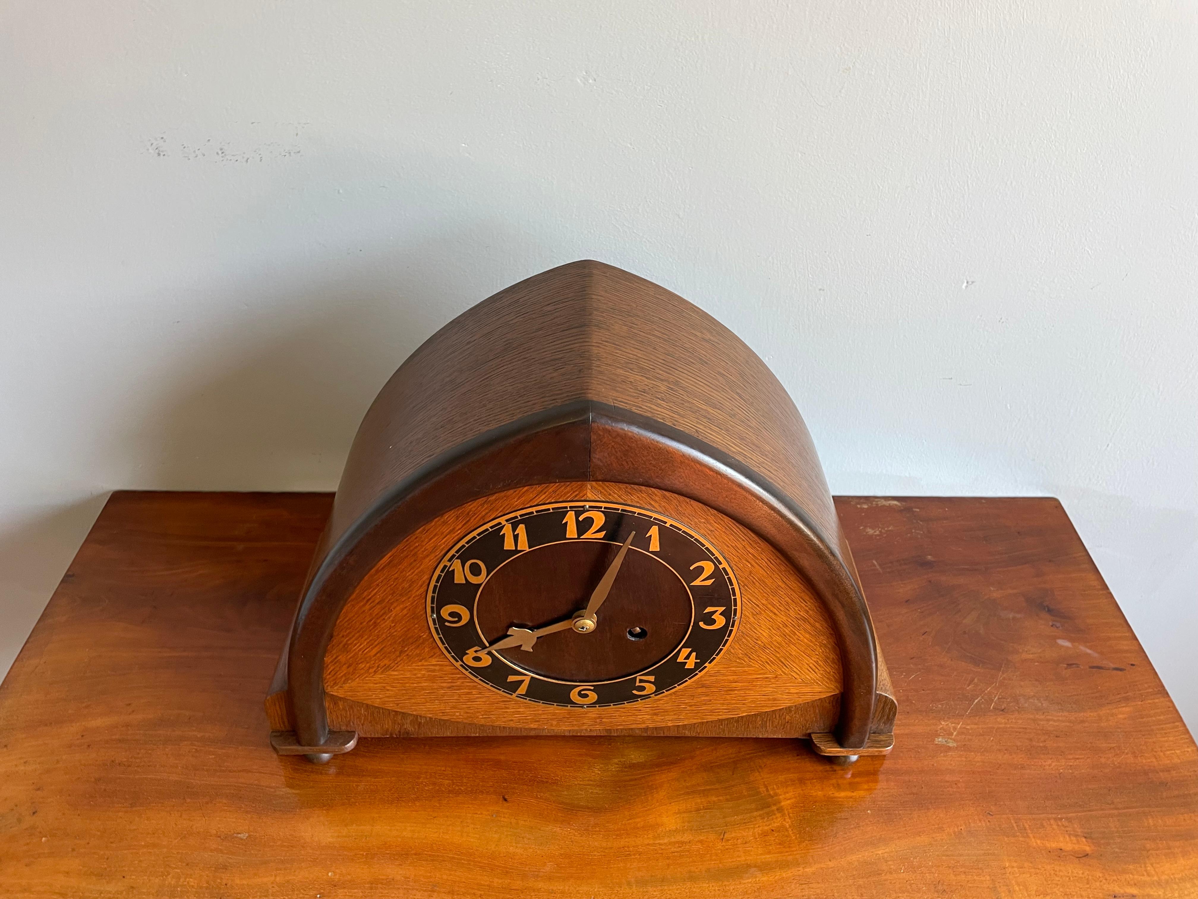 Dutch Arts & Crafts Wooden Mantle or Desk Clock w. Stunning Brass Dial Face 1915 For Sale 9