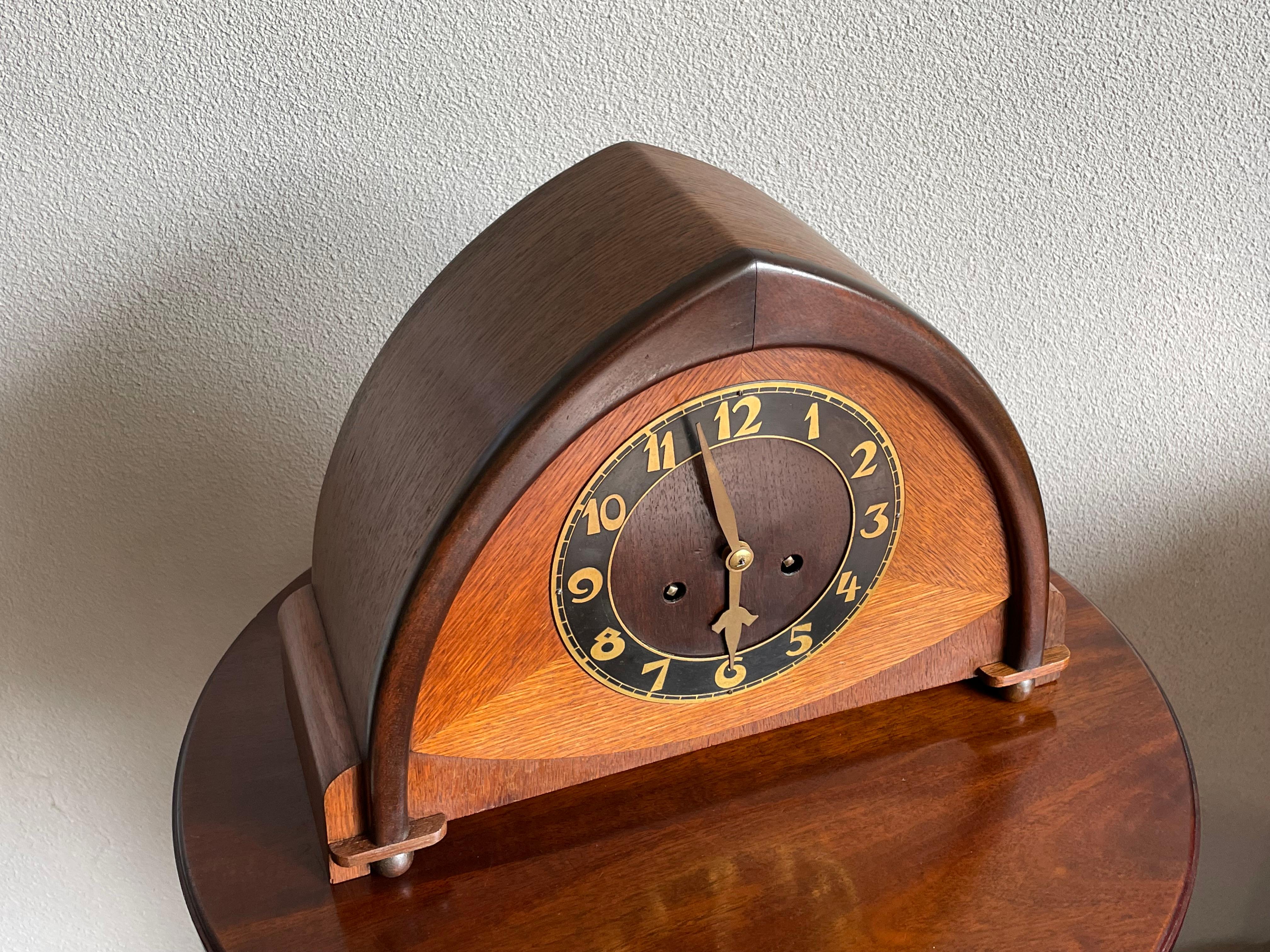 Dutch Arts & Crafts Wooden Mantle or Desk Clock w. Stunning Brass Dial Face 1915 For Sale 10