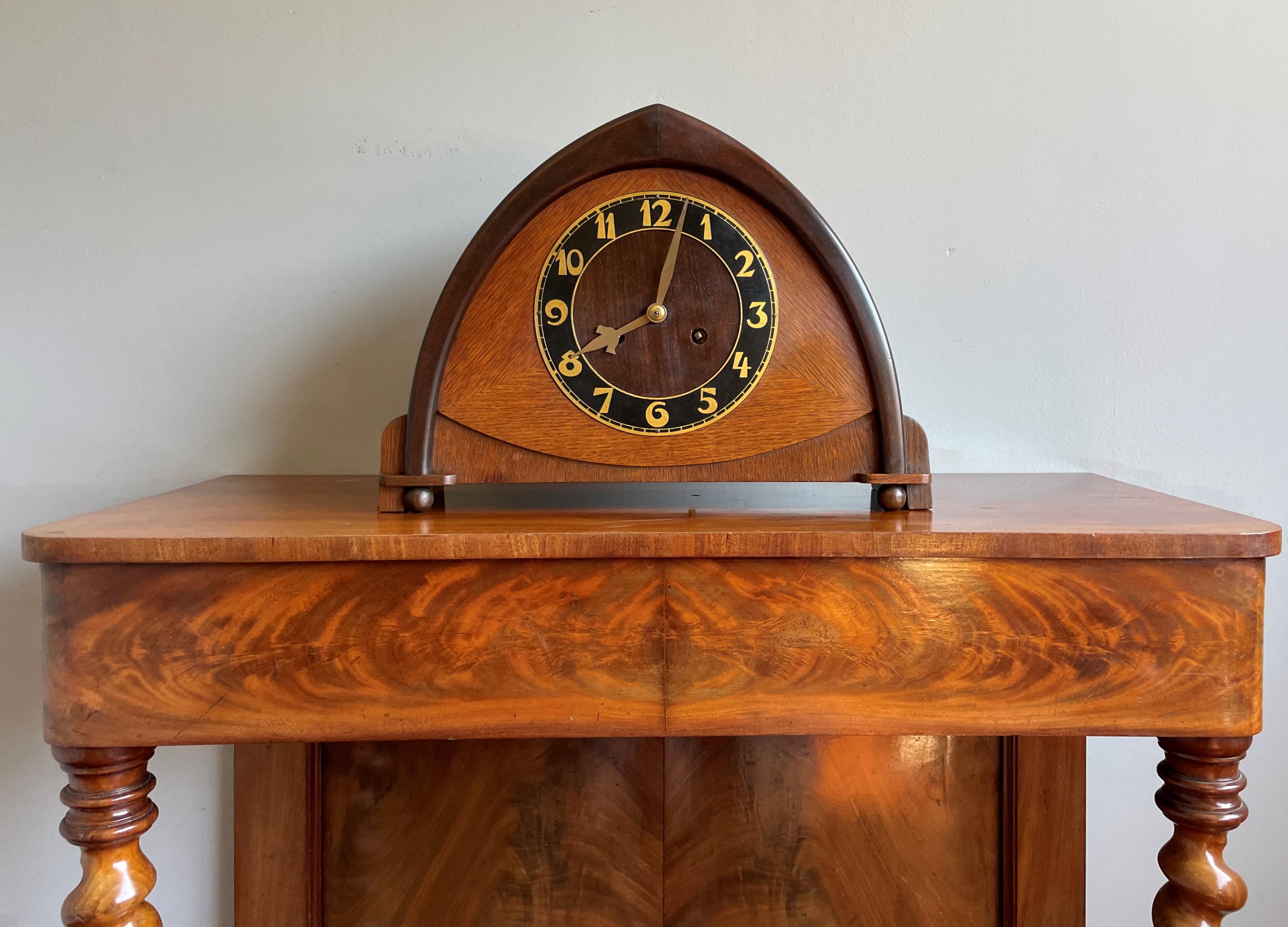 20th Century Dutch Arts & Crafts Wooden Mantle or Desk Clock w. Stunning Brass Dial Face 1915 For Sale