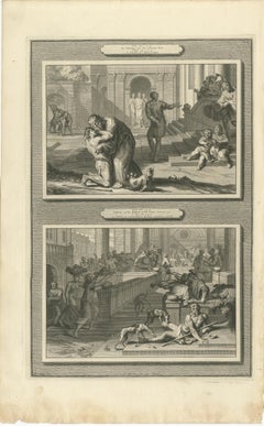 Dutch Baroque Biblical Engravings, 3 Double-Scene Plates by Pieter Mortier, 1700