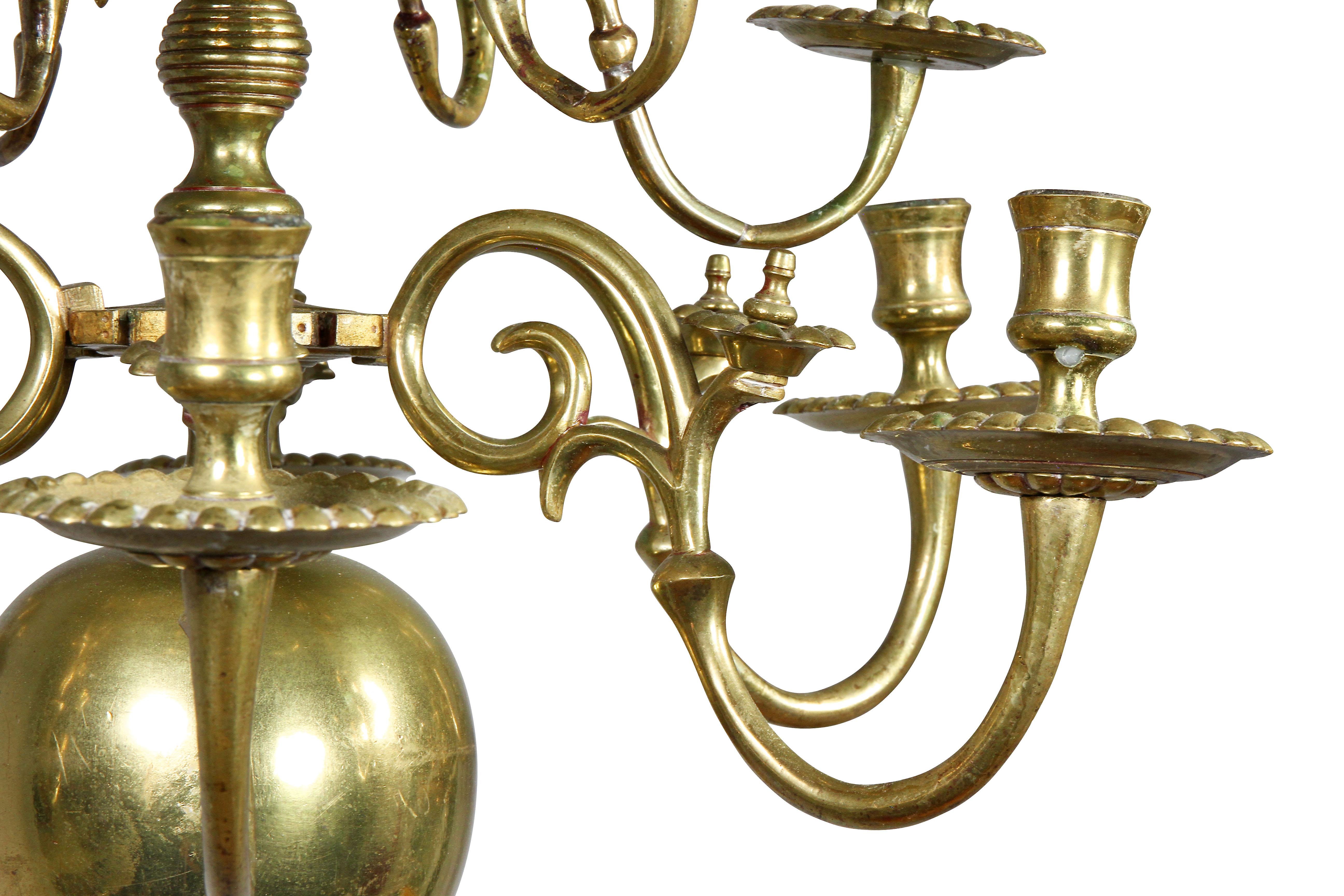 18th Century Dutch Baroque Brass Twelve Light Chandelier For Sale