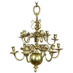 Vintage Dutch Baroque Brass Twelve Light Chandelier