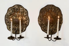 Dutch Baroque Double-Arm Sconces, Silver-Plated, Origin: Holland, Circa 1760