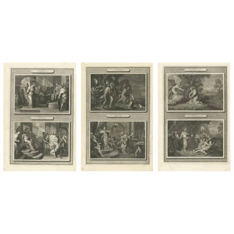 Dutch Baroque Life of Christ, 3 Double-Scene Biblical Engravings, ca 1700