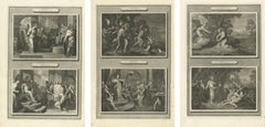 Vita di Cristo in stile barocco olandese, 3 incisioni bibliche a doppia scena, 1700 ca.