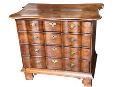 Dutch Baroque Oak Small Chest Of Drawers With Serpentine Front, Early 1900s