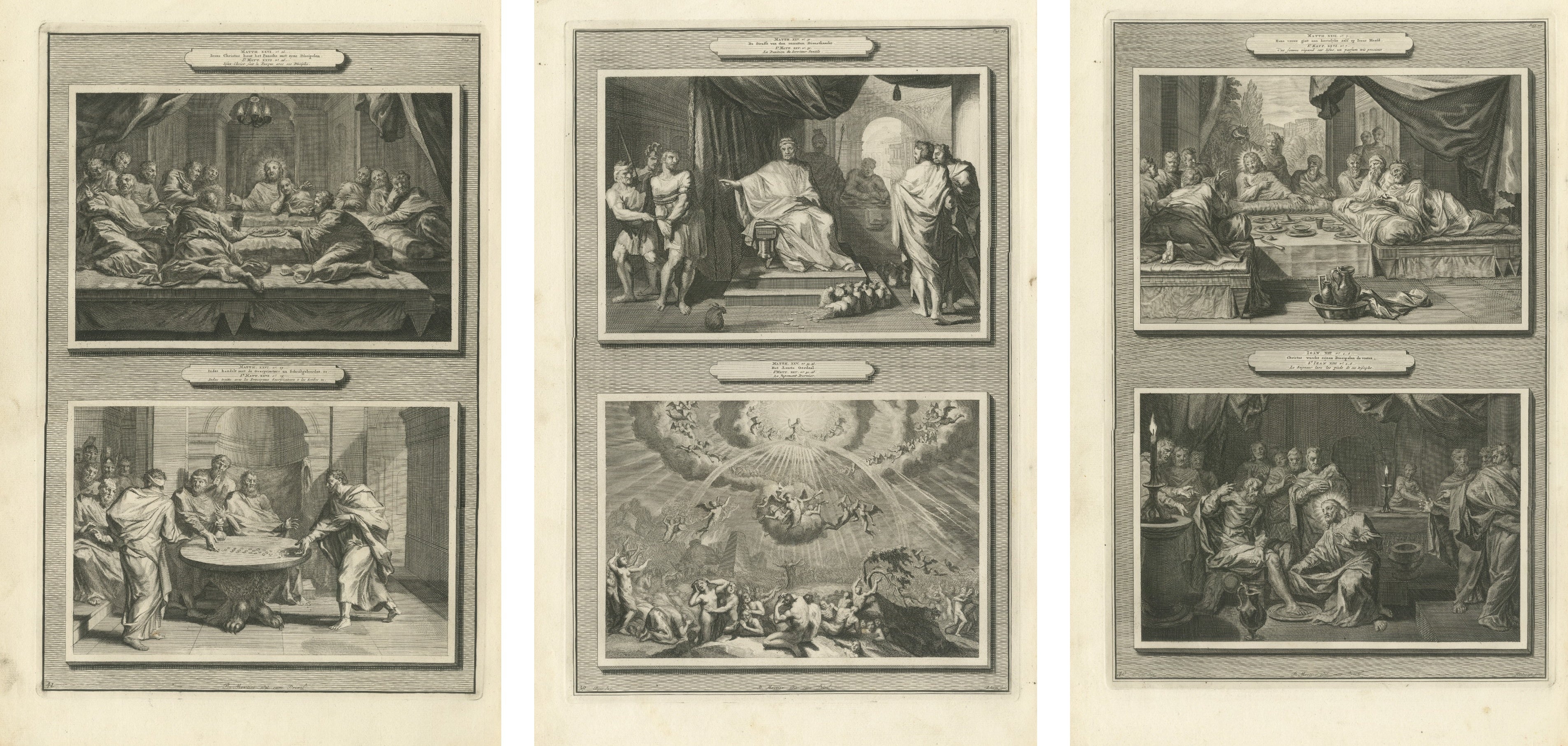 Dutch Baroque Passion of Christ, 3 Double-Scene Engravings by Mortier ca 1700