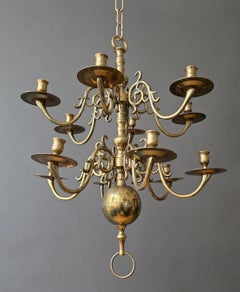 Dutch Baroque Revival 19th Century Solid Cast Brass Chandelier with 12 Candle