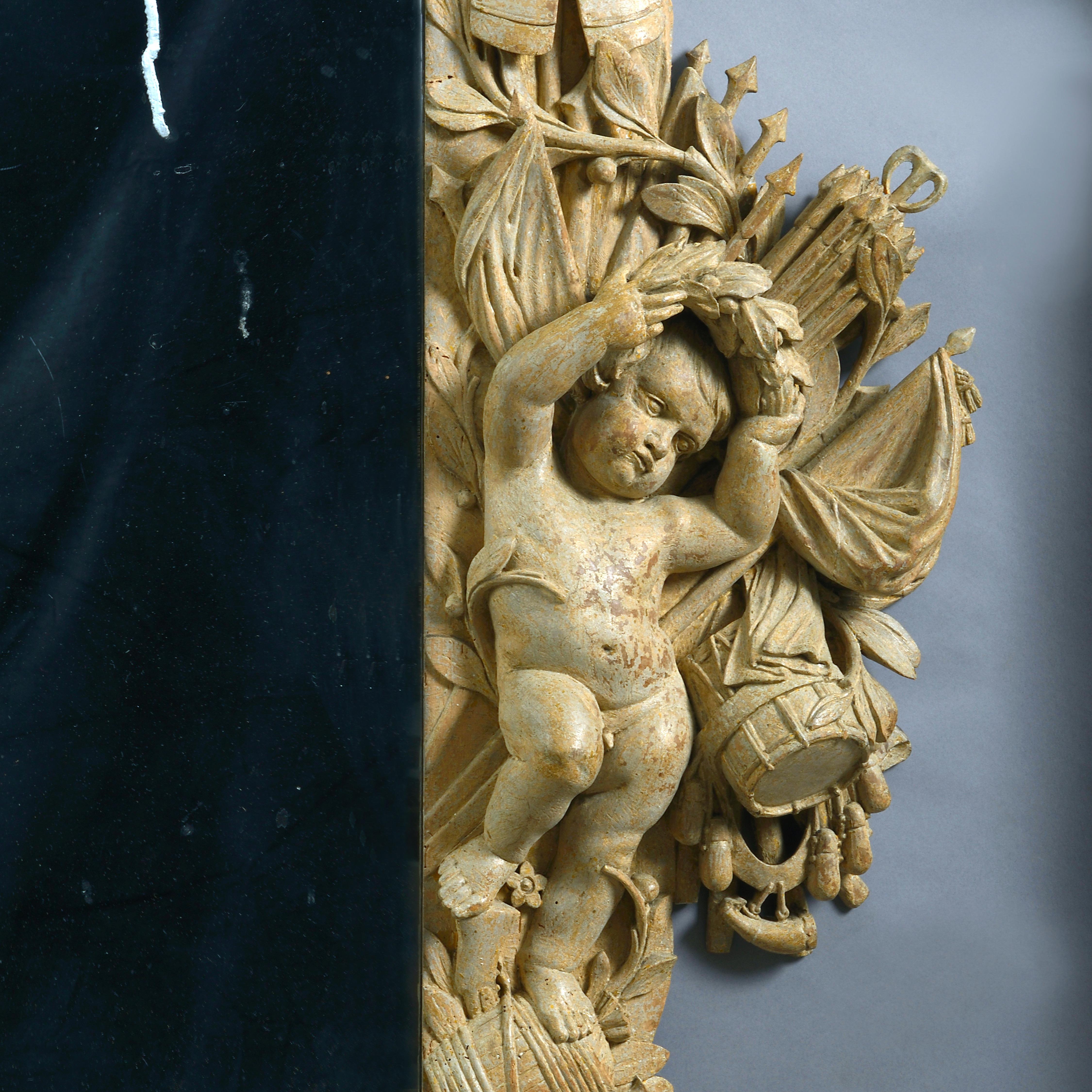 Softwood Dutch Baroque Stone-Painted Carved Limewood Mirror