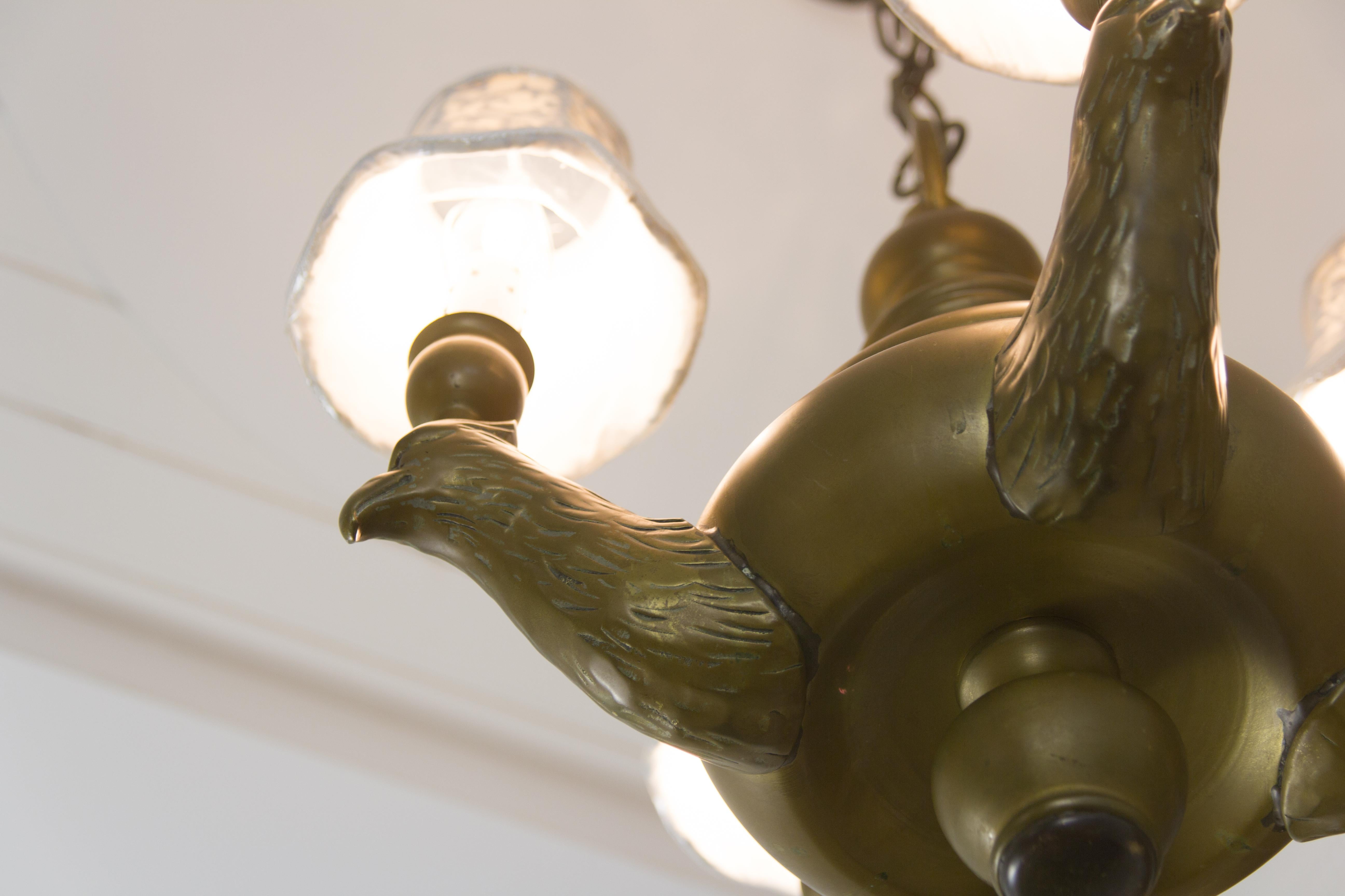 Dutch Baroque Style Bronze Eagle Head Four-Light Chandelier, 1930s 12