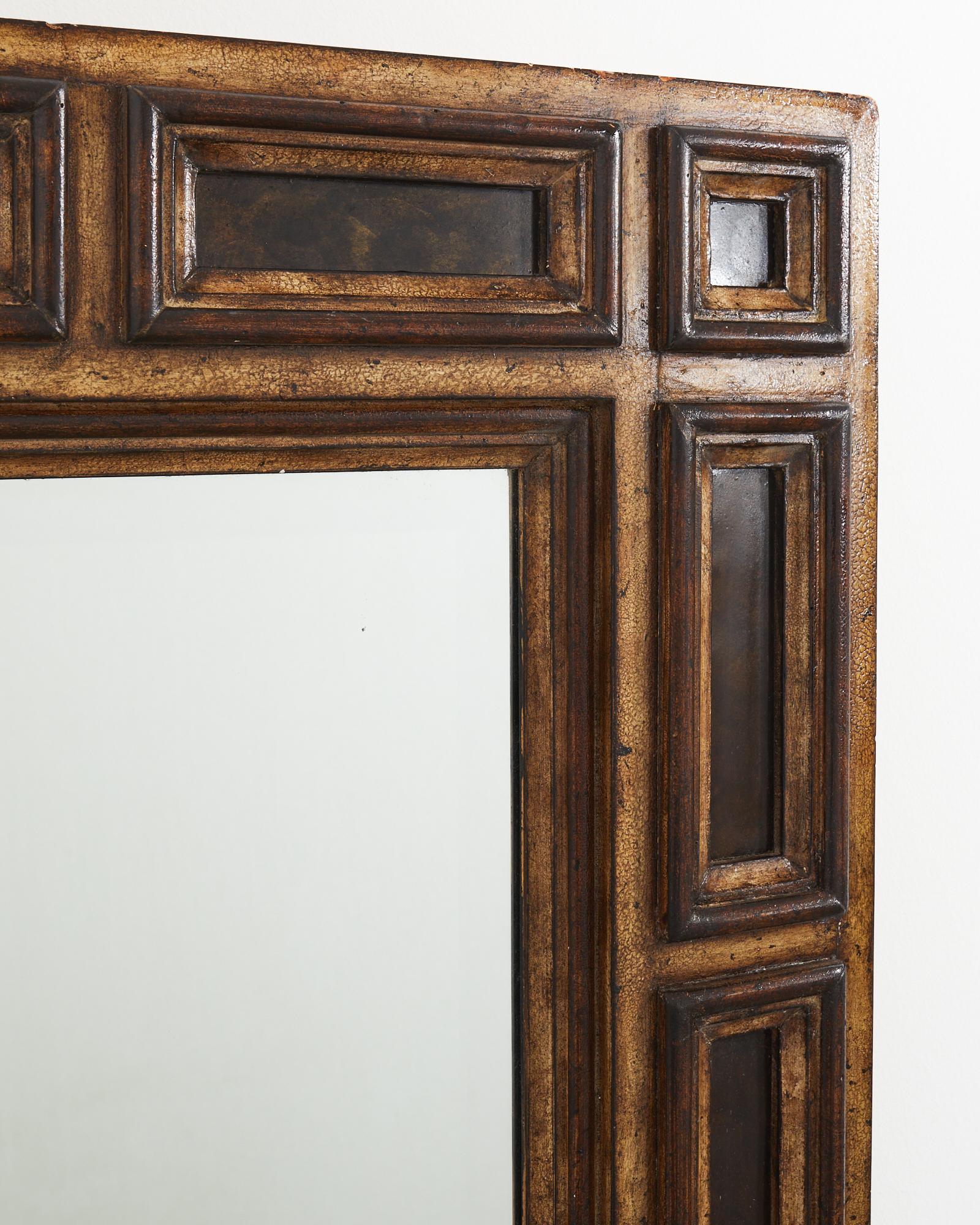 Metal Dutch Baroque Style Distressed Floor Wall or Mantle Mirror