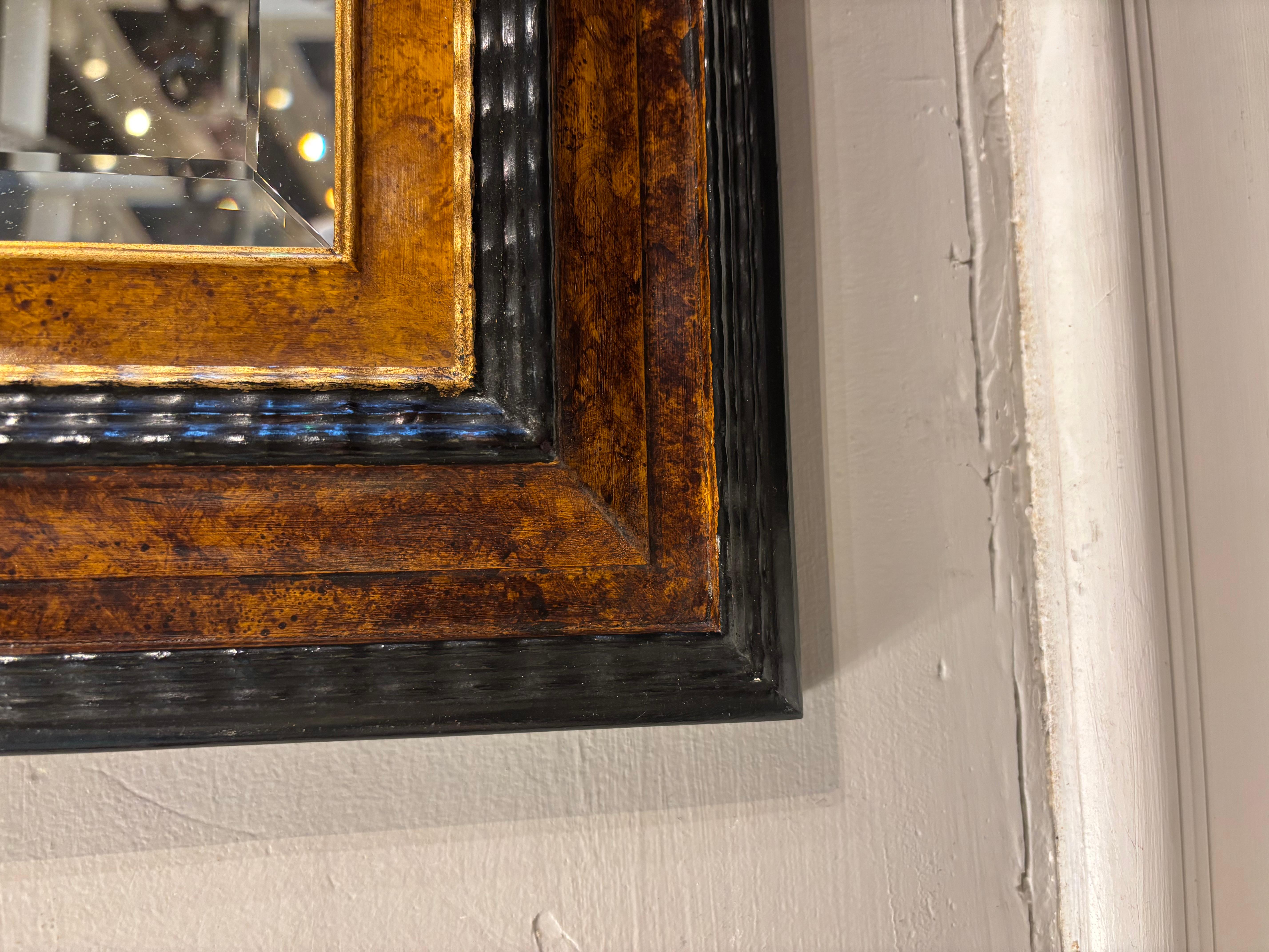 Dutch Baroque Style Ebonized Gilt Ripple Mold Framed Mirror with Beveled Glass en vente 3