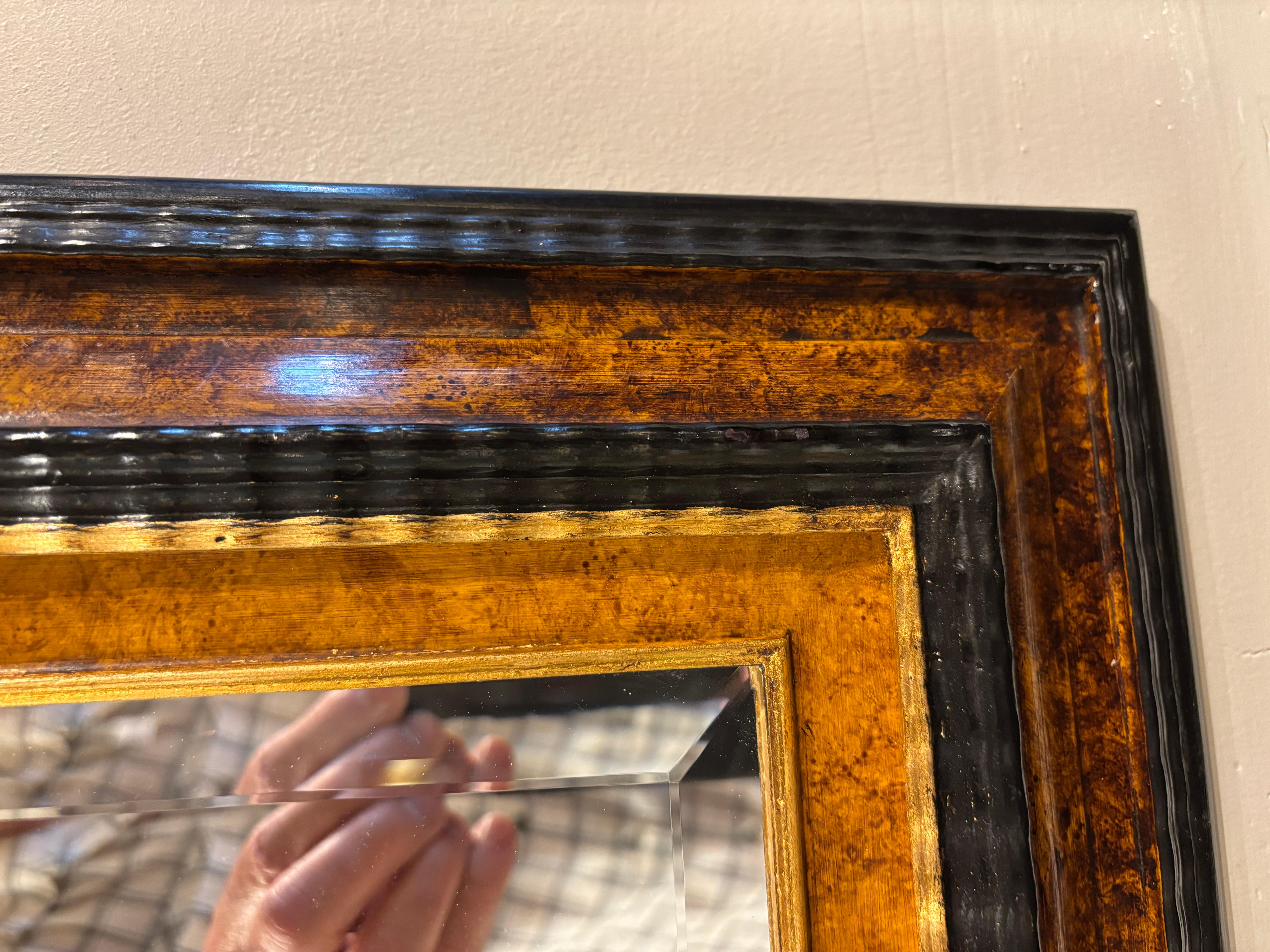 Dutch Baroque Style Ebonized Gilt Ripple Mold Framed Mirror with Beveled Glass en vente 7