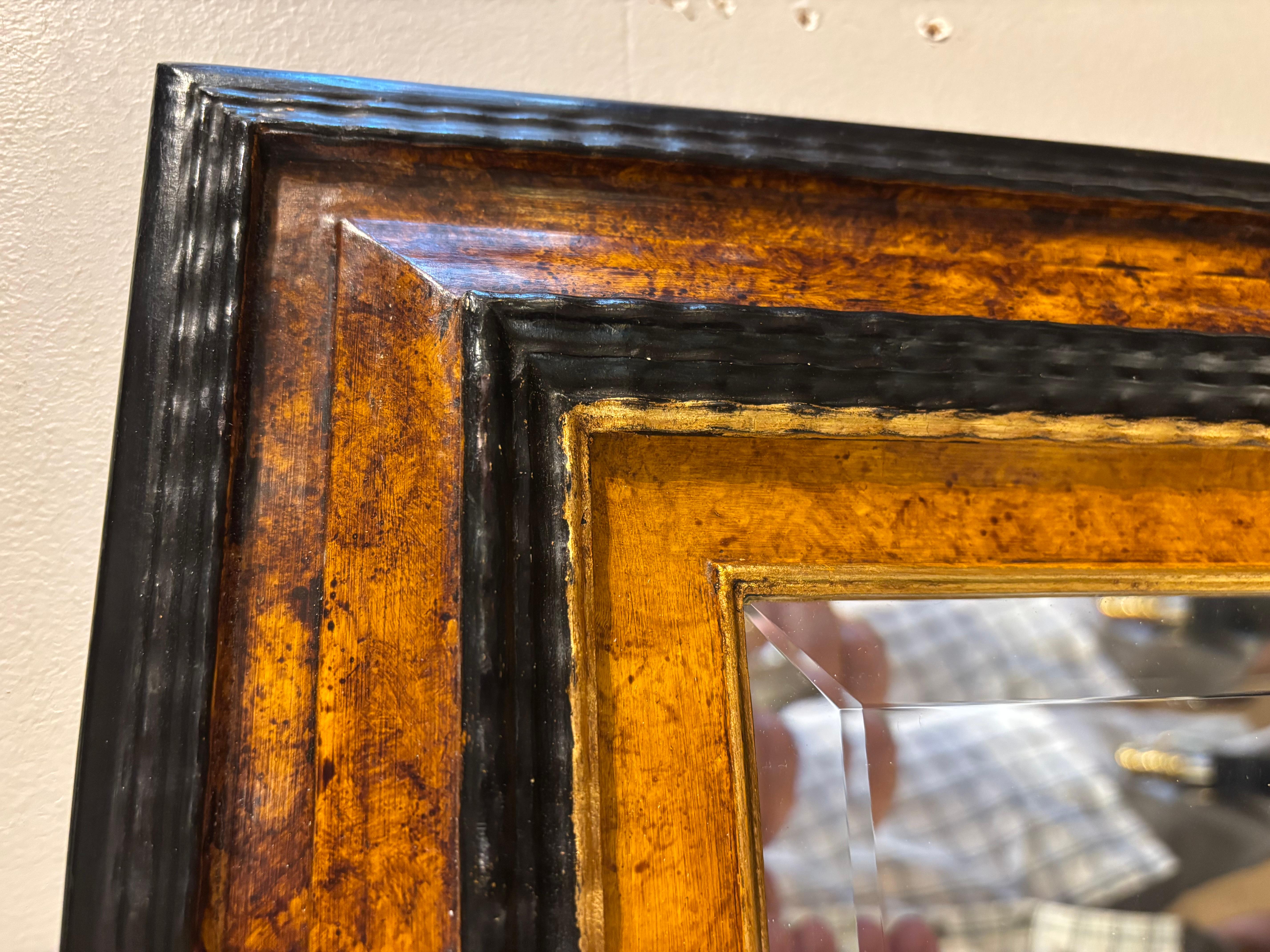 Dutch Baroque Style Ebonized Gilt Ripple Mold Framed Mirror with Beveled Glass en vente 8