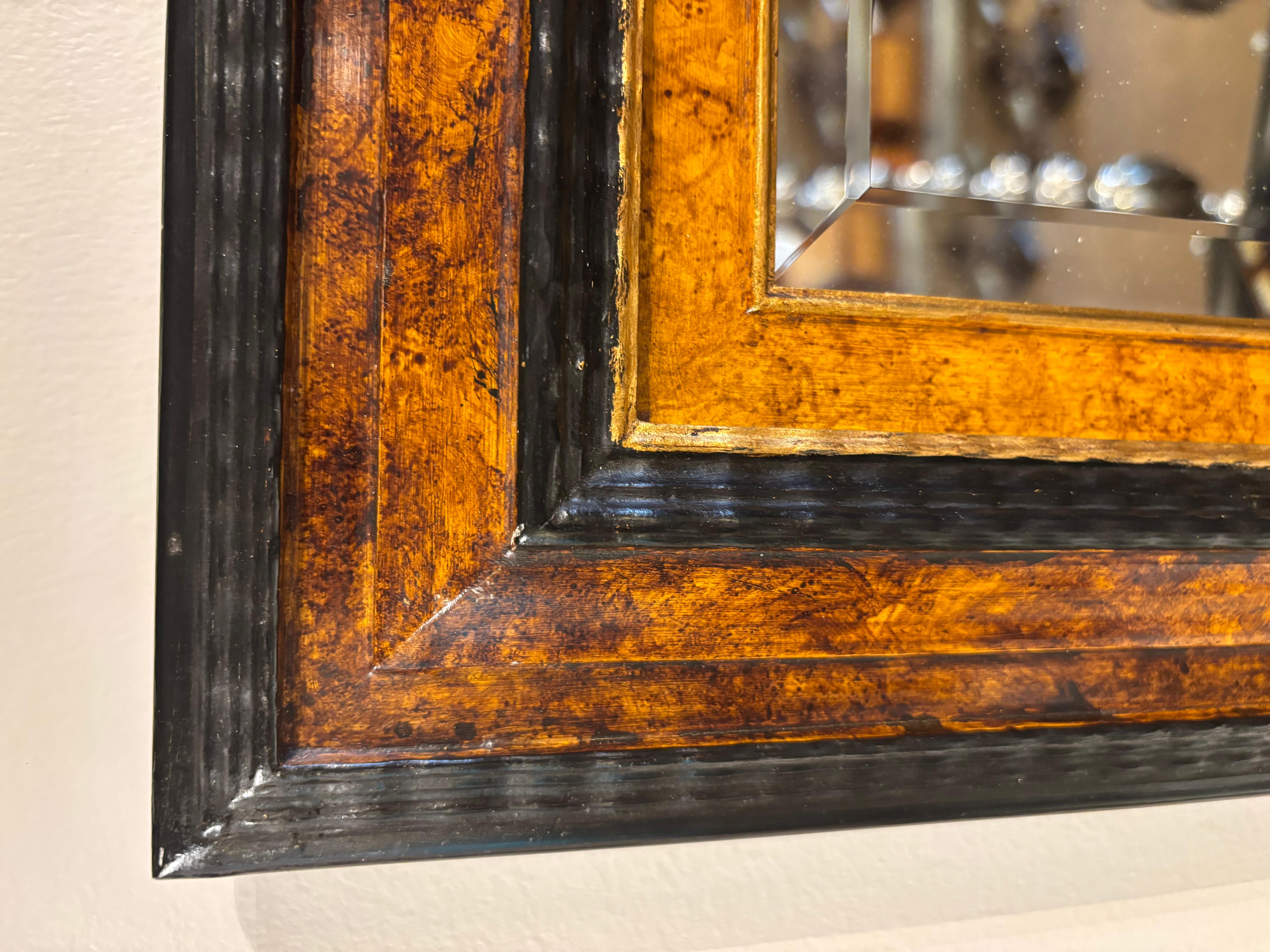 Verre Dutch Baroque Style Ebonized Gilt Ripple Mold Framed Mirror with Beveled Glass en vente