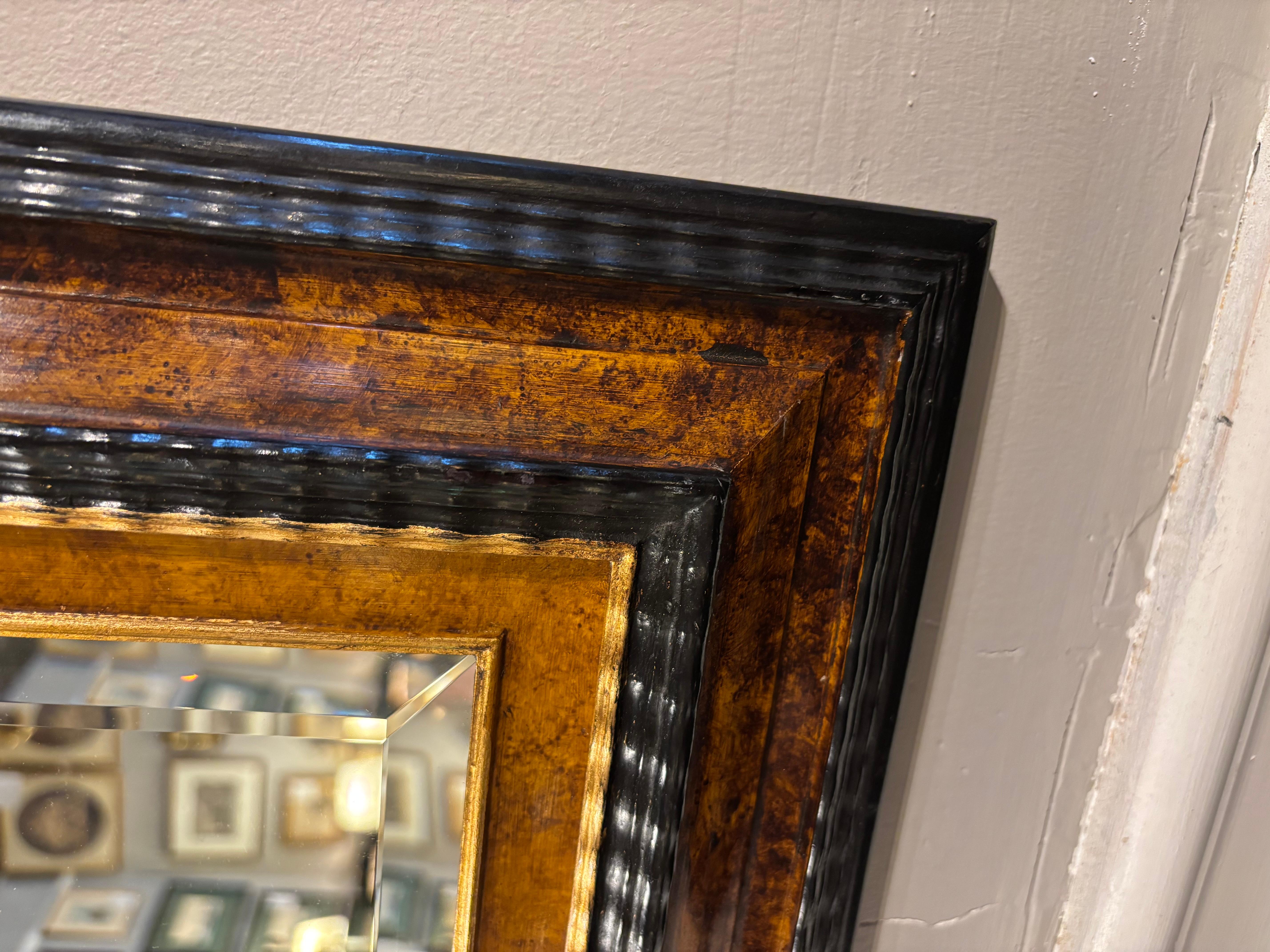 Dutch Baroque Style Ebonized Gilt Ripple Mold Framed Mirror with Beveled Glass en vente 2