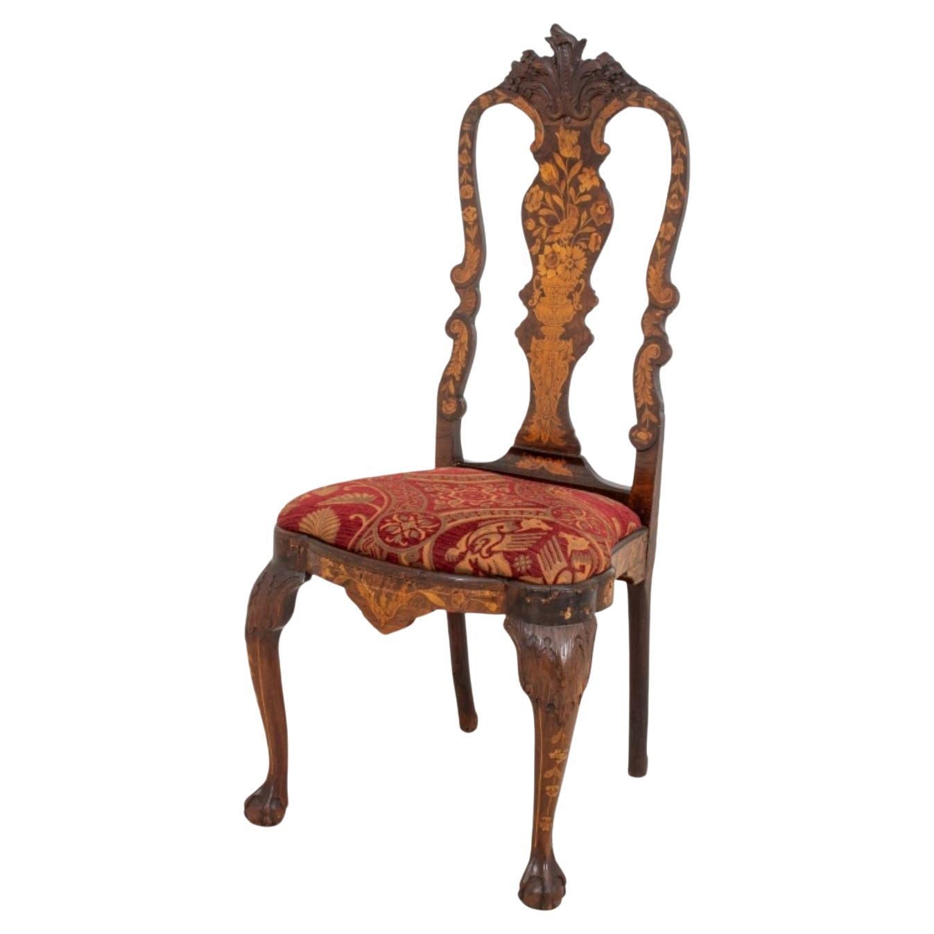 Dutch Baroque Style Marquetry Side Chair, 19th C. For Sale
