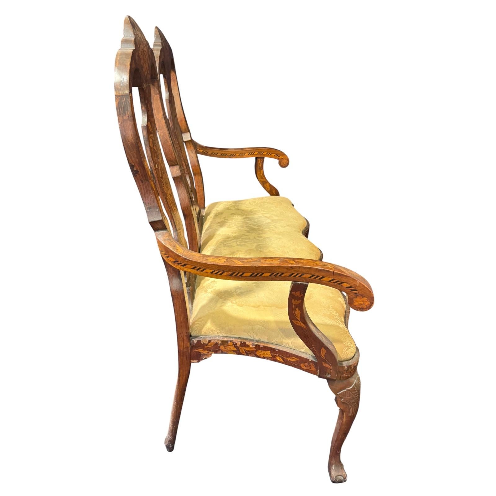Fruitwood Dutch Baroque Style Marquetry Two-Seater Bench, 19th century For Sale