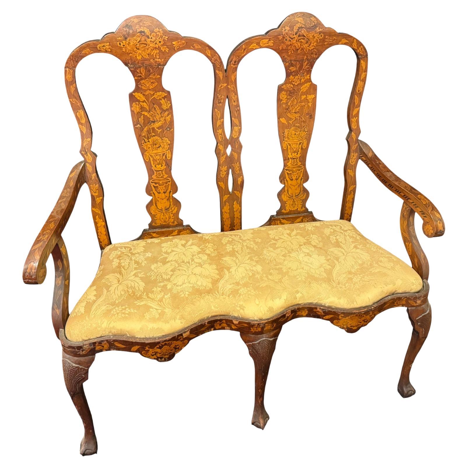 Dutch Baroque Style Marquetry Two-Seater Bench, 19th century For Sale