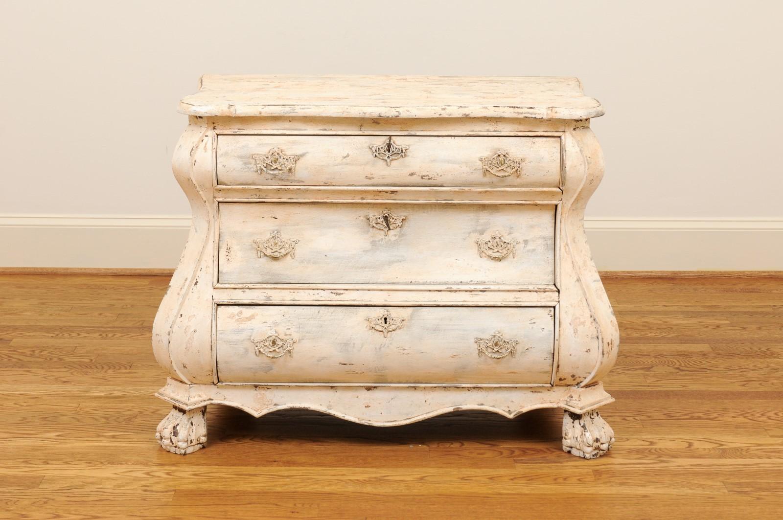 Dutch Baroque Style Painted Three-Drawer Bombé Commode from the 1890s 11