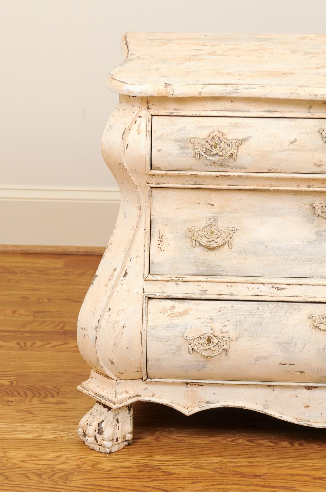 19th Century Dutch Baroque Style Painted Three-Drawer Bombé Commode from the 1890s