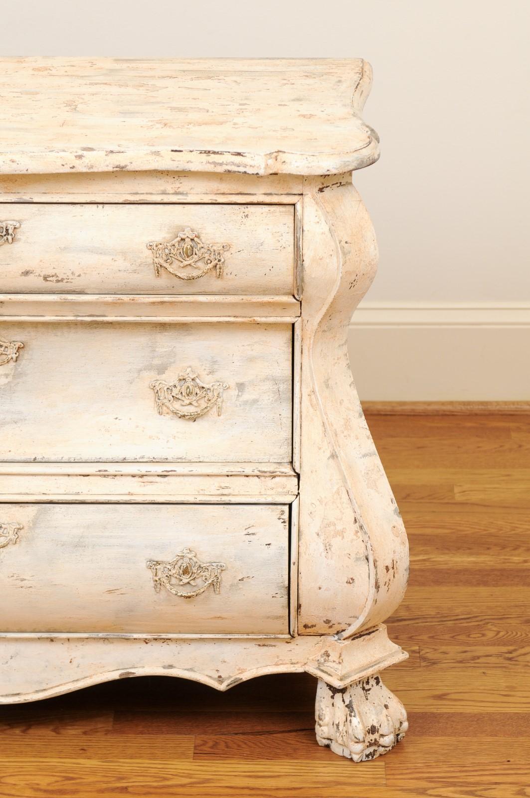 Wood Dutch Baroque Style Painted Three-Drawer Bombé Commode from the 1890s