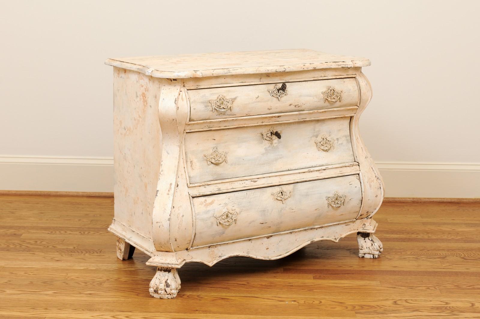 Dutch Baroque Style Painted Three-Drawer Bombé Commode from the 1890s 3