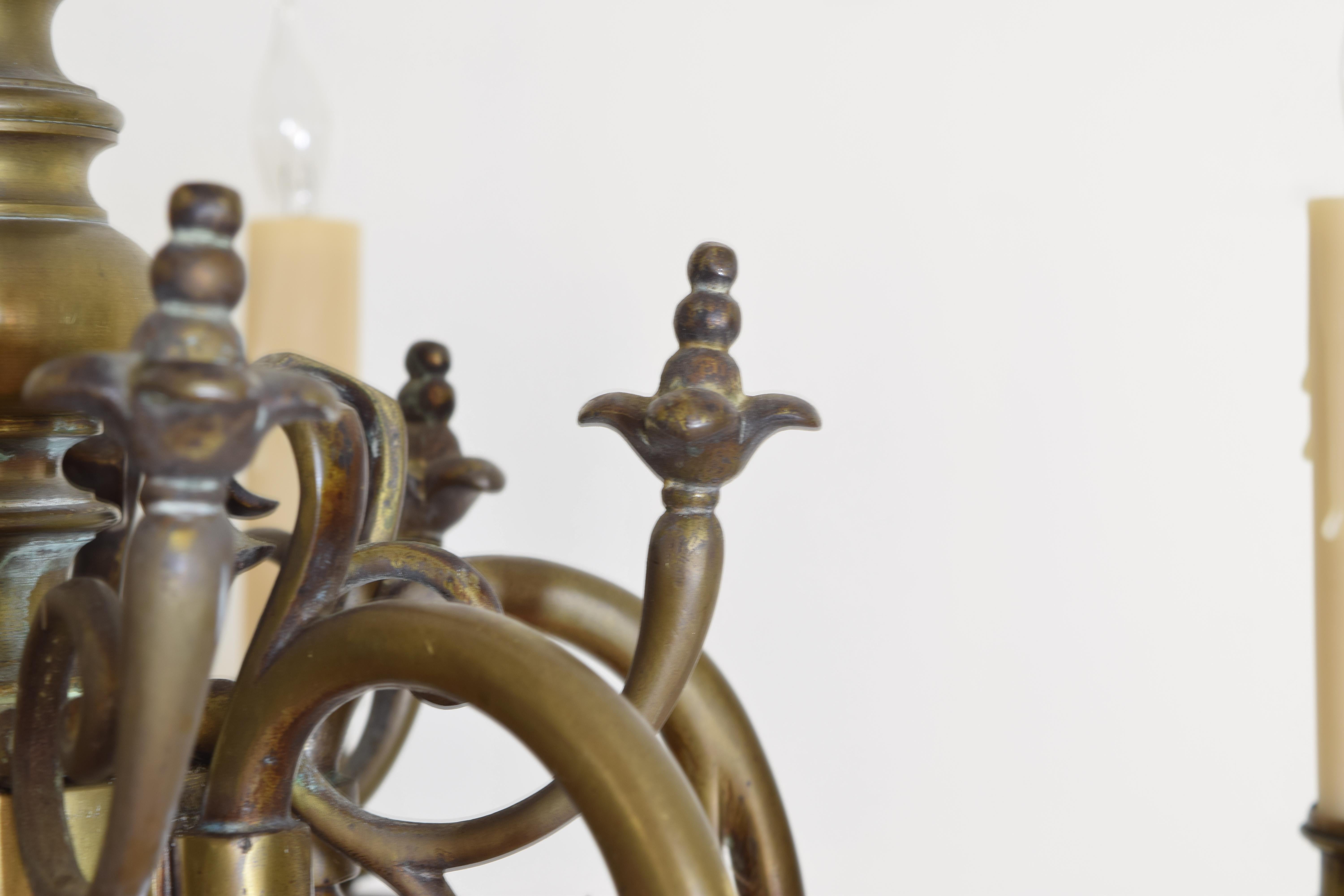 Dutch Baroque Style Patinated Brass 6-Light Chandelier, Late 19th Century 5