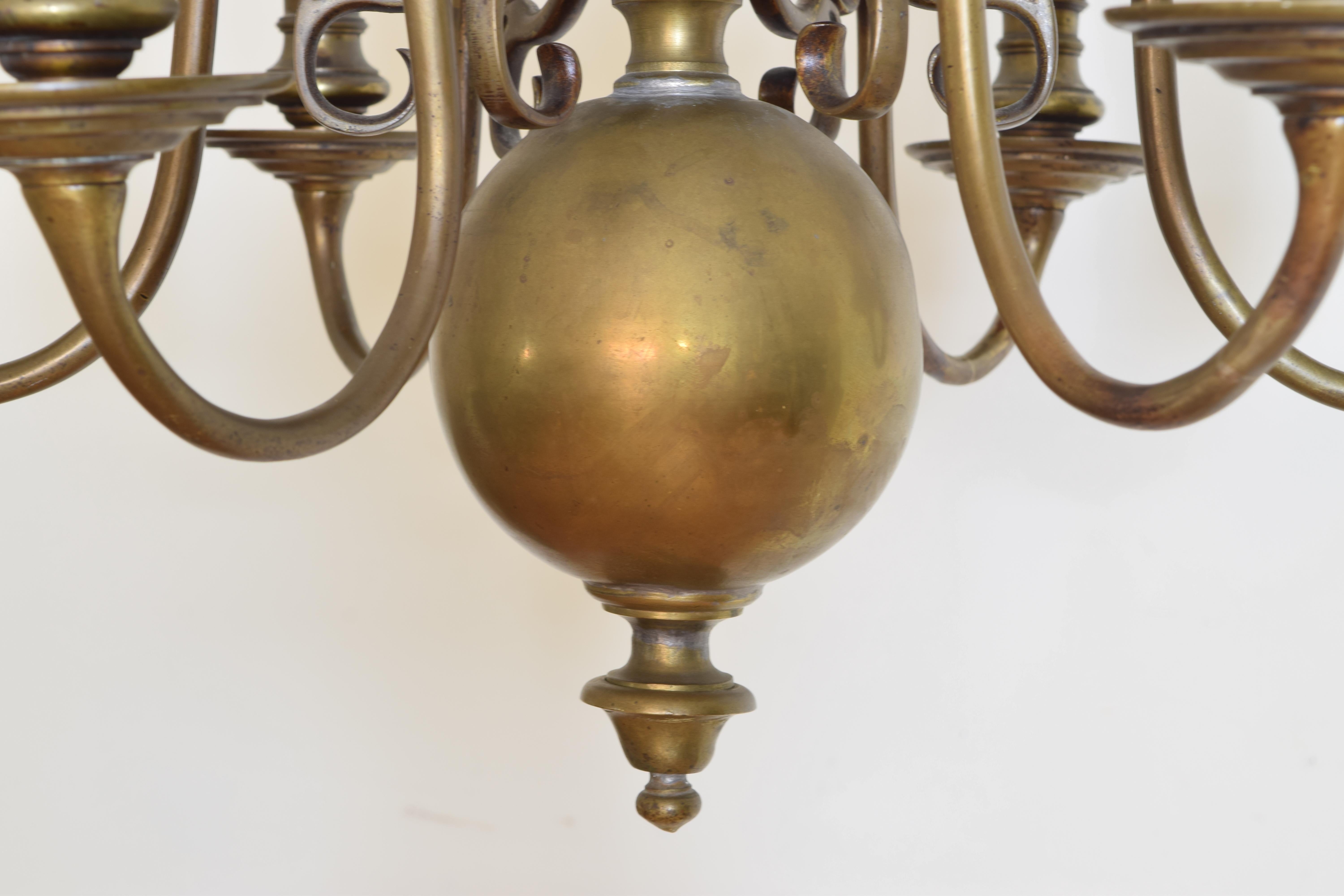 Dutch Baroque Style Patinated Brass 6-Light Chandelier, Late 19th Century 6