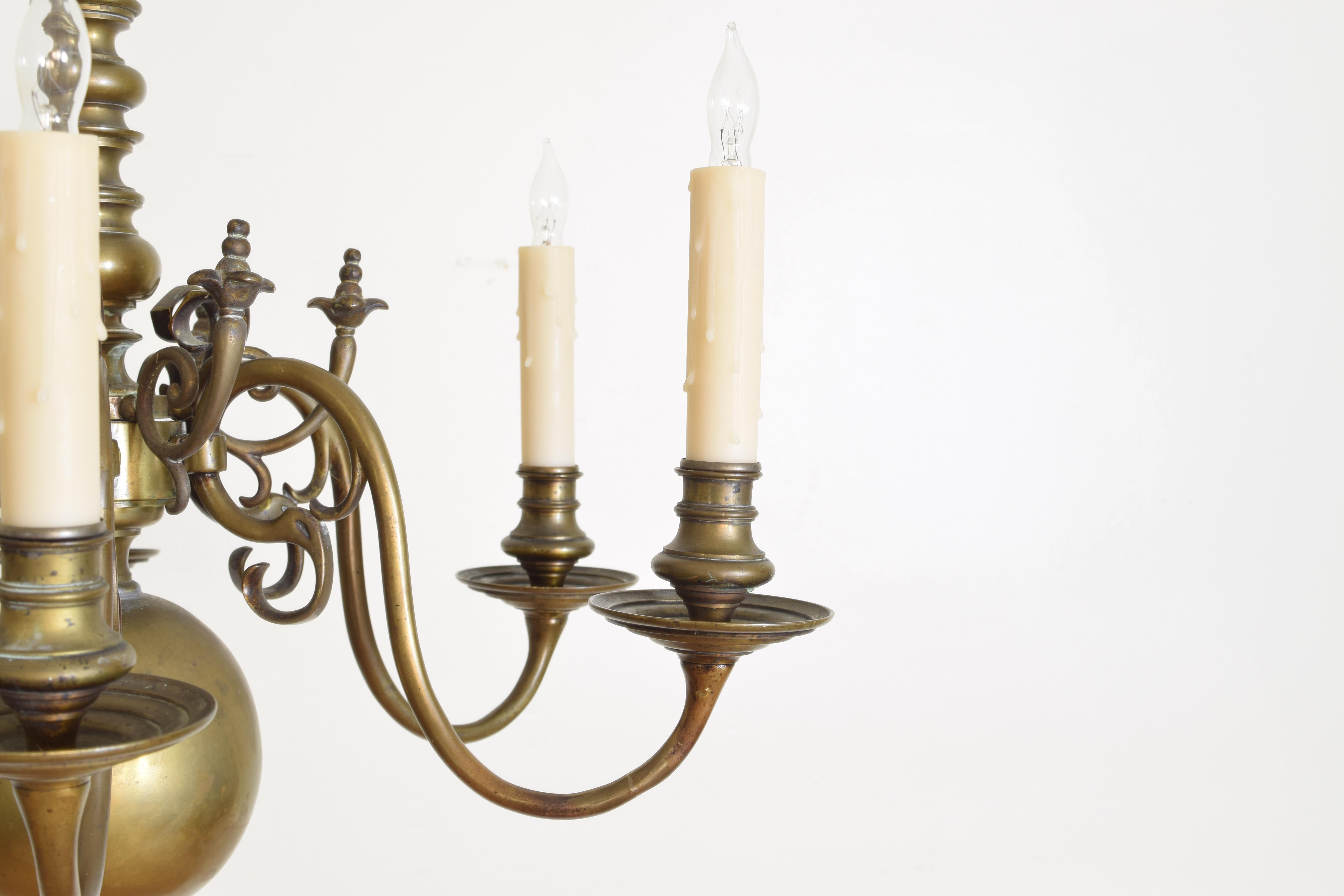 Dutch Baroque Style Patinated Brass 6-Light Chandelier, Late 19th Century 4